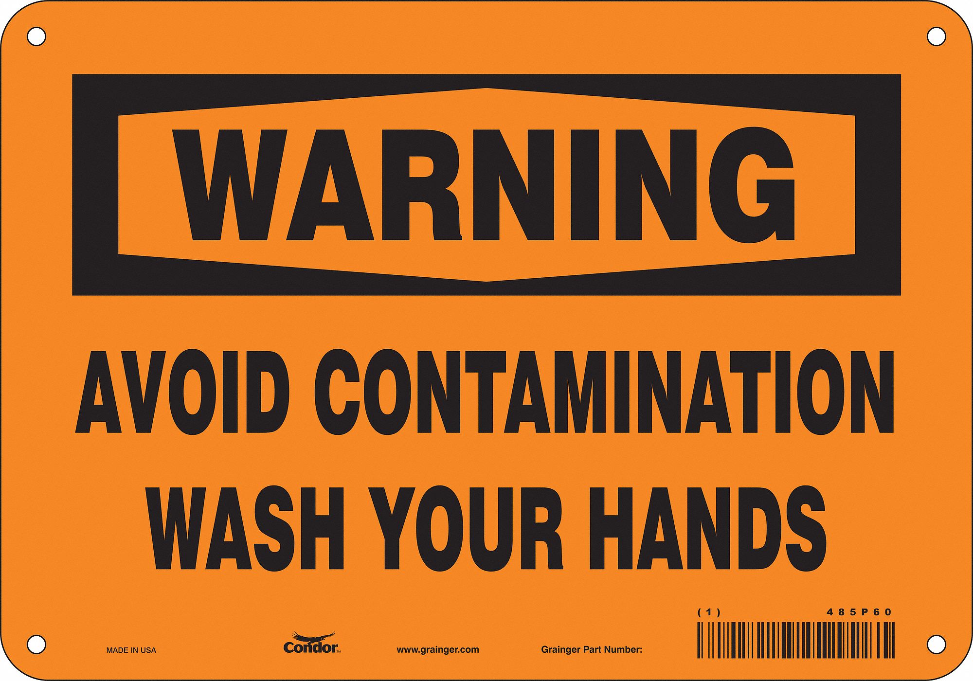 Safety Sign: Polyethylene, Mounting Holes Sign Mounting, 7 in x 10 in Nominal Sign Size, Orange