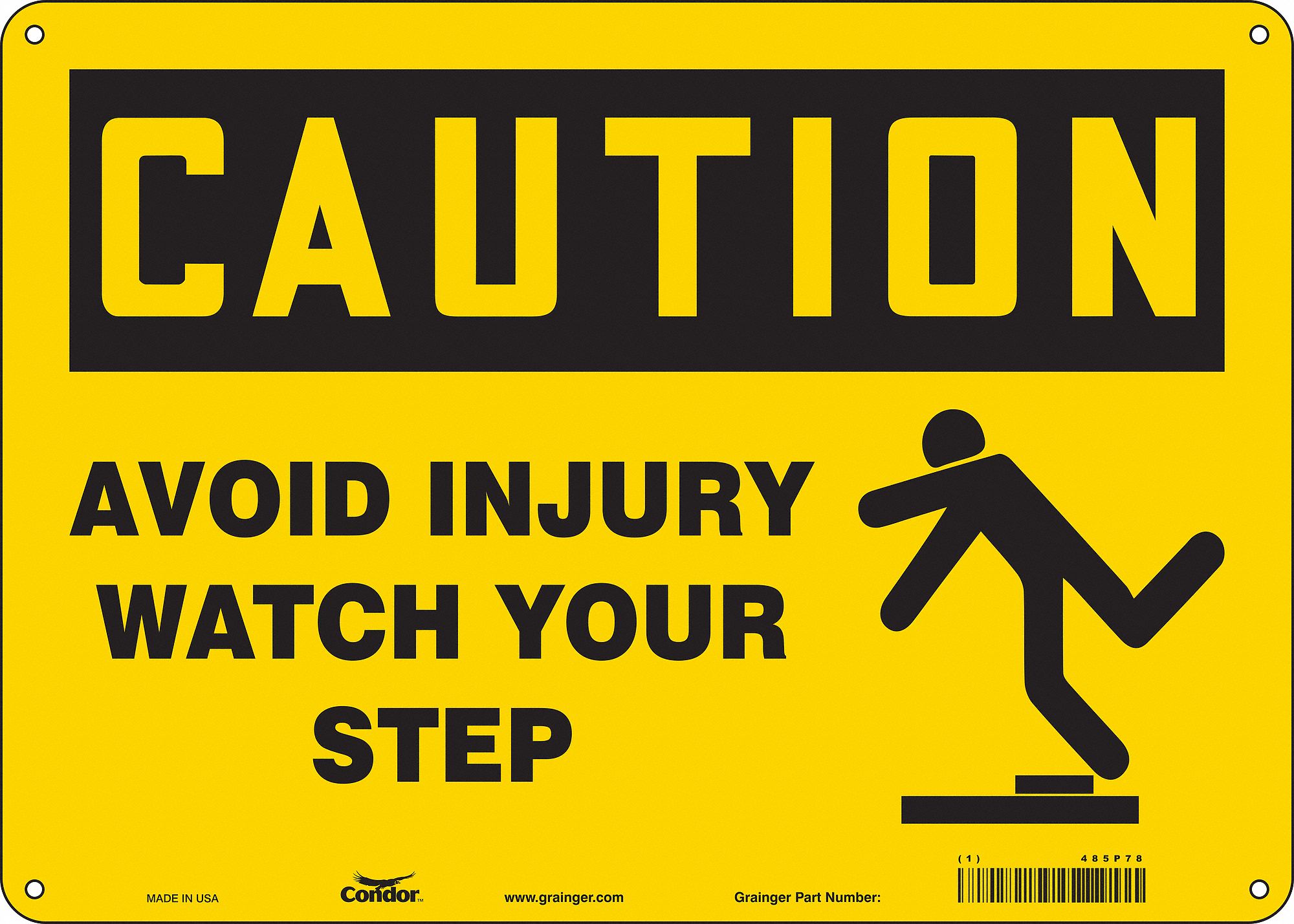 Safety Sign: Polyethylene, Mounting Holes Sign Mounting, 10 in x 14 in Nominal Sign Size, Caution
