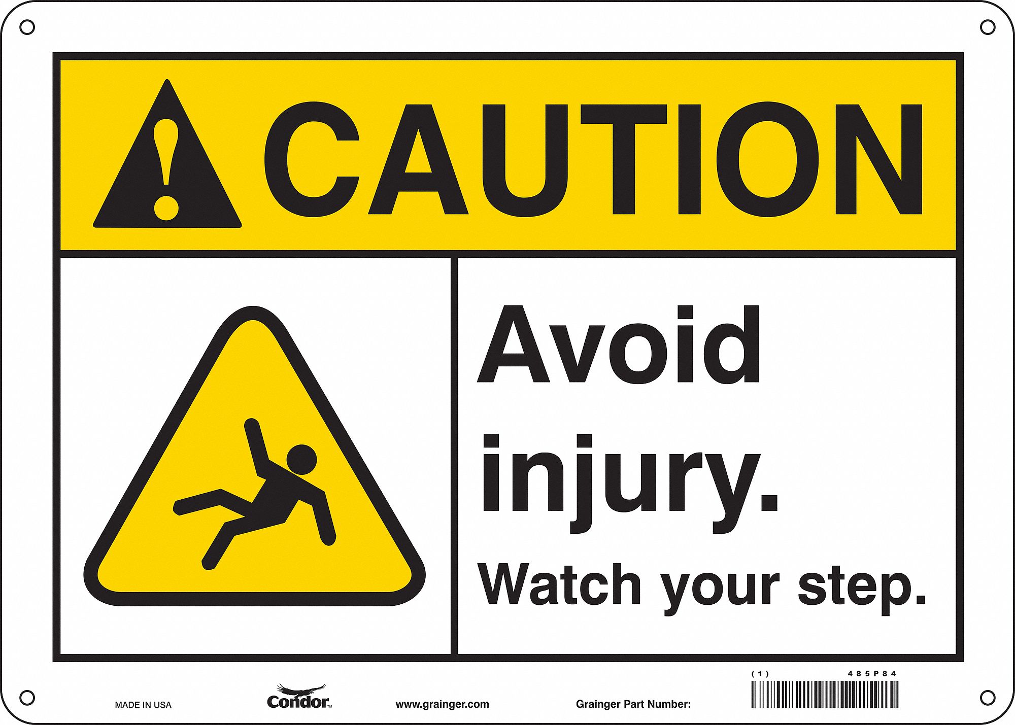 Safety Sign: Polyethylene, Mounting Holes Sign Mounting, 10 in x 14 in Nominal Sign Size, Caution