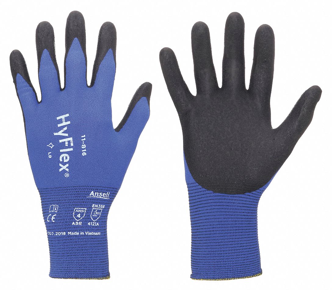 COATED GLOVES,NITRILE/NYLON,7,BLK/BL,PR