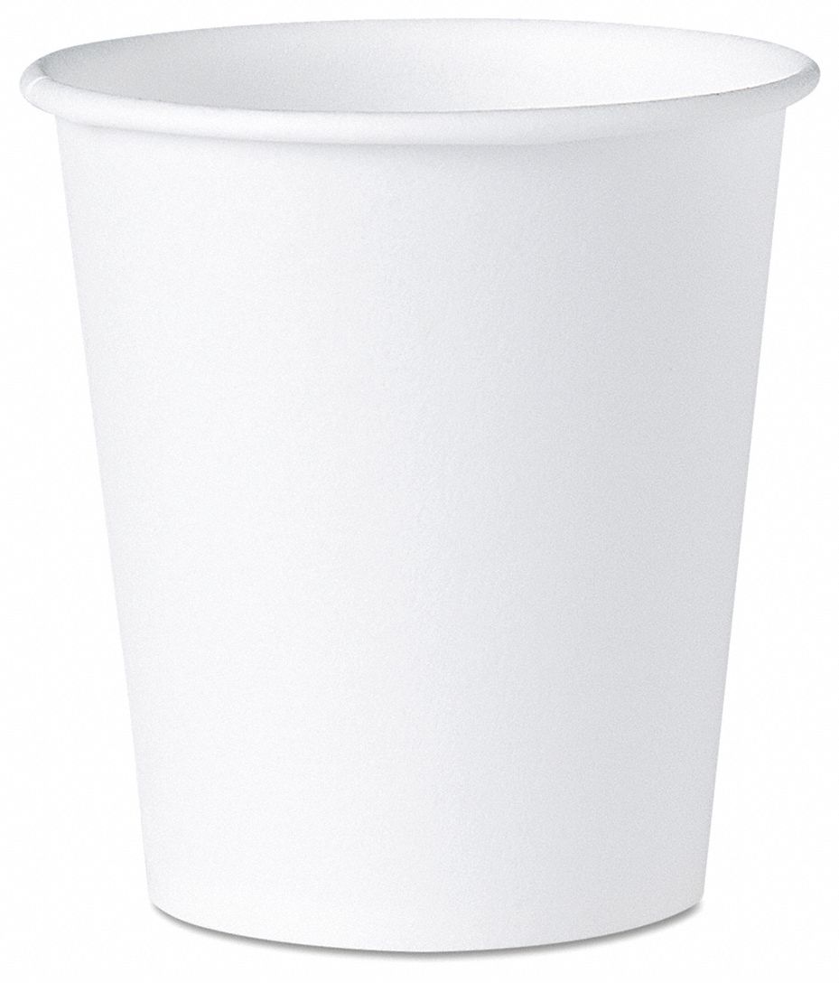 Disposable Cold Cup: Paper, Wax, 3 oz Capacity, Patternless, White, 100 PK