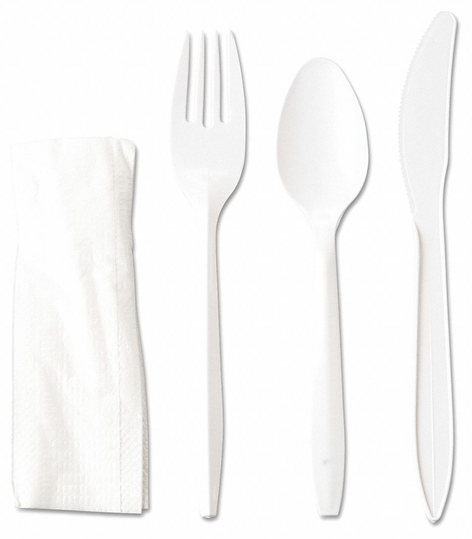 GRAINGER APPROVED Prepackaged Cutlery Set, White, Medium Weight
