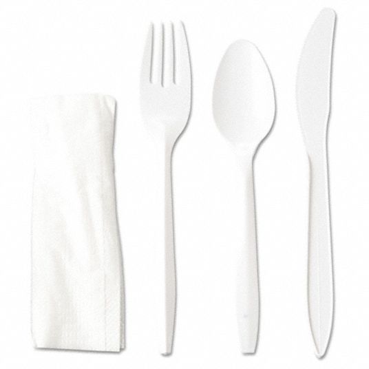 Prepackaged Cutlery Set, White, Disposable Cutlery Set 485W03V01826 Grainger