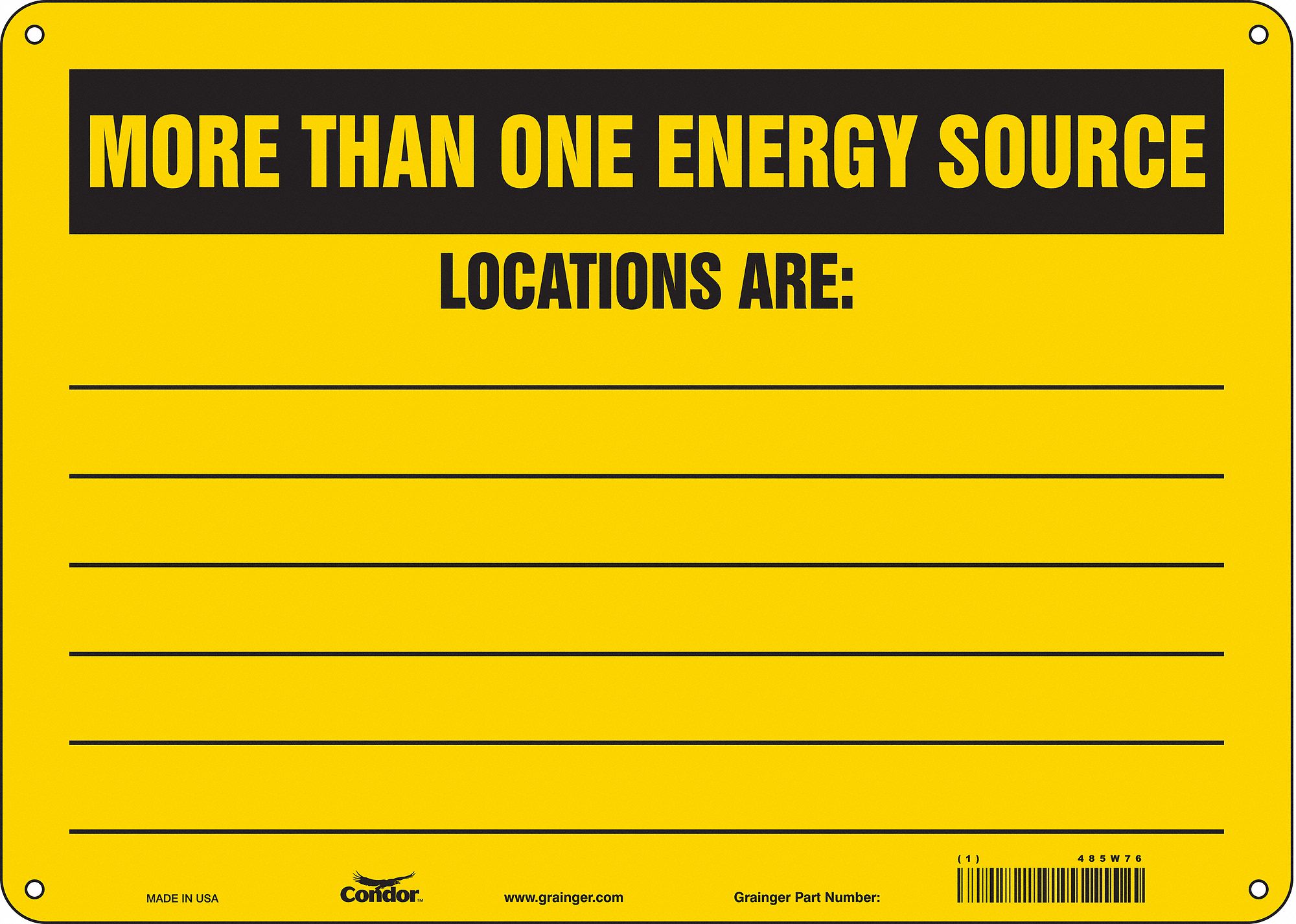 Safety Sign: Aluminum, Mounting Holes Sign Mounting, 10 in x 14 in Nominal Sign Size, 0.032 in Thick