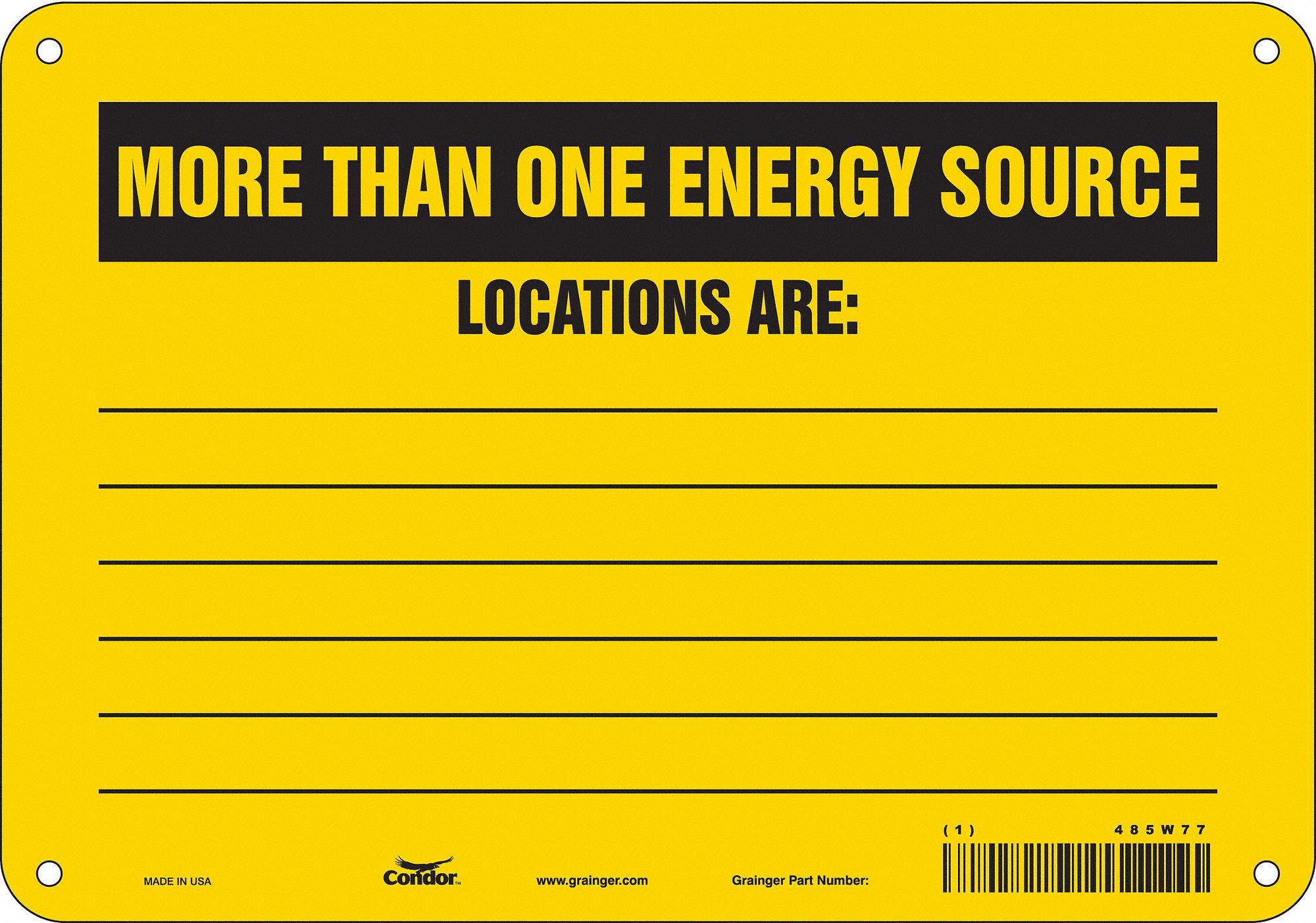 Safety Sign: Polyethylene, Mounting Holes Sign Mounting, 7 in x 10 in Nominal Sign Size