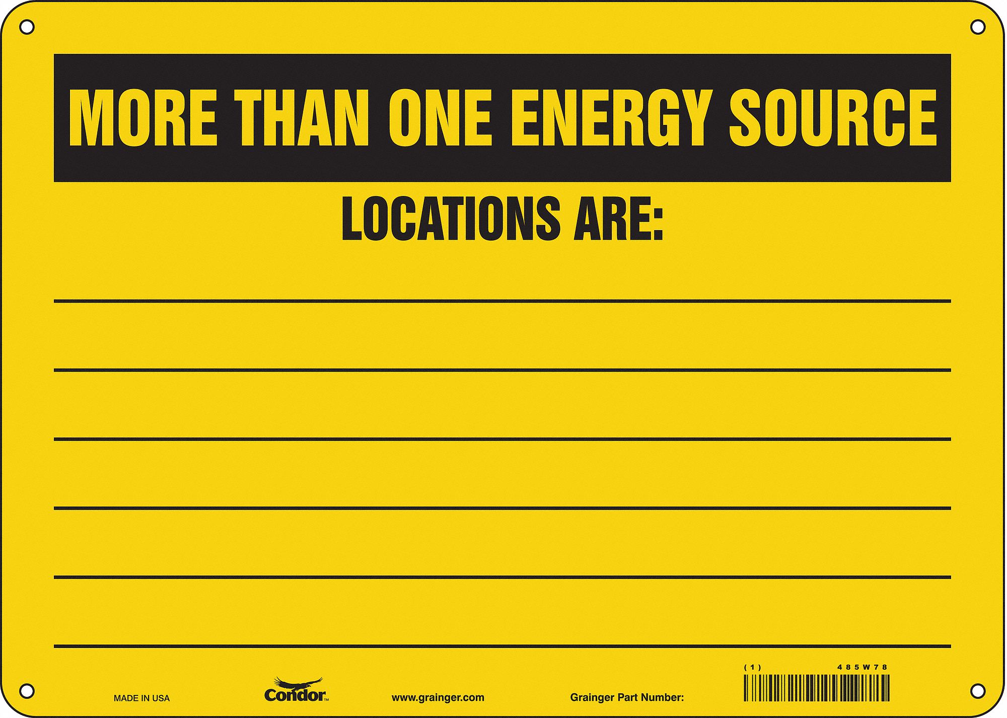 Safety Sign: Polyethylene, Mounting Holes Sign Mounting, 10 in x 14 in Nominal Sign Size