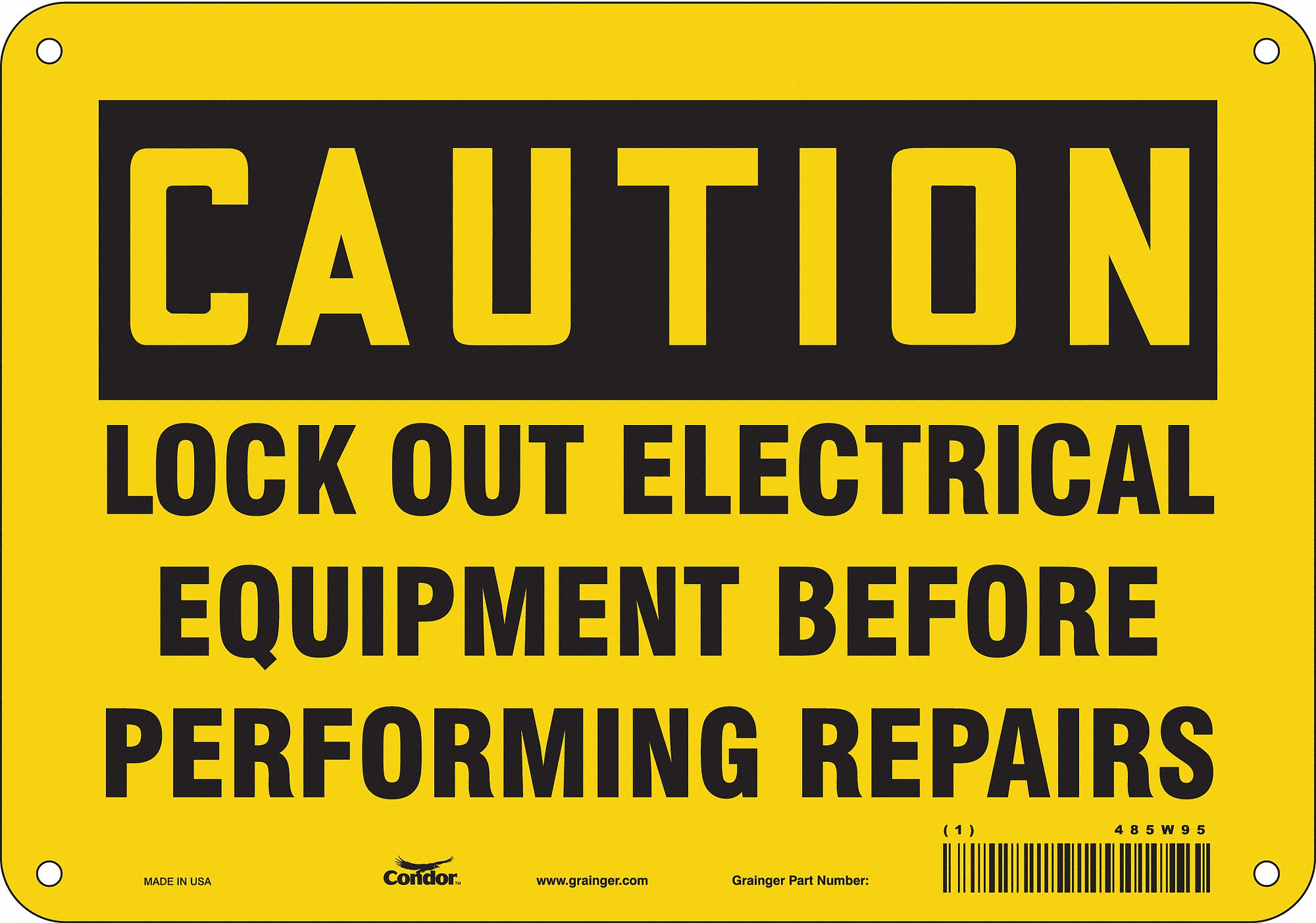 Safety Sign: Polyethylene, Mounting Holes Sign Mounting, 7 in x 10 in Nominal Sign Size, Caution