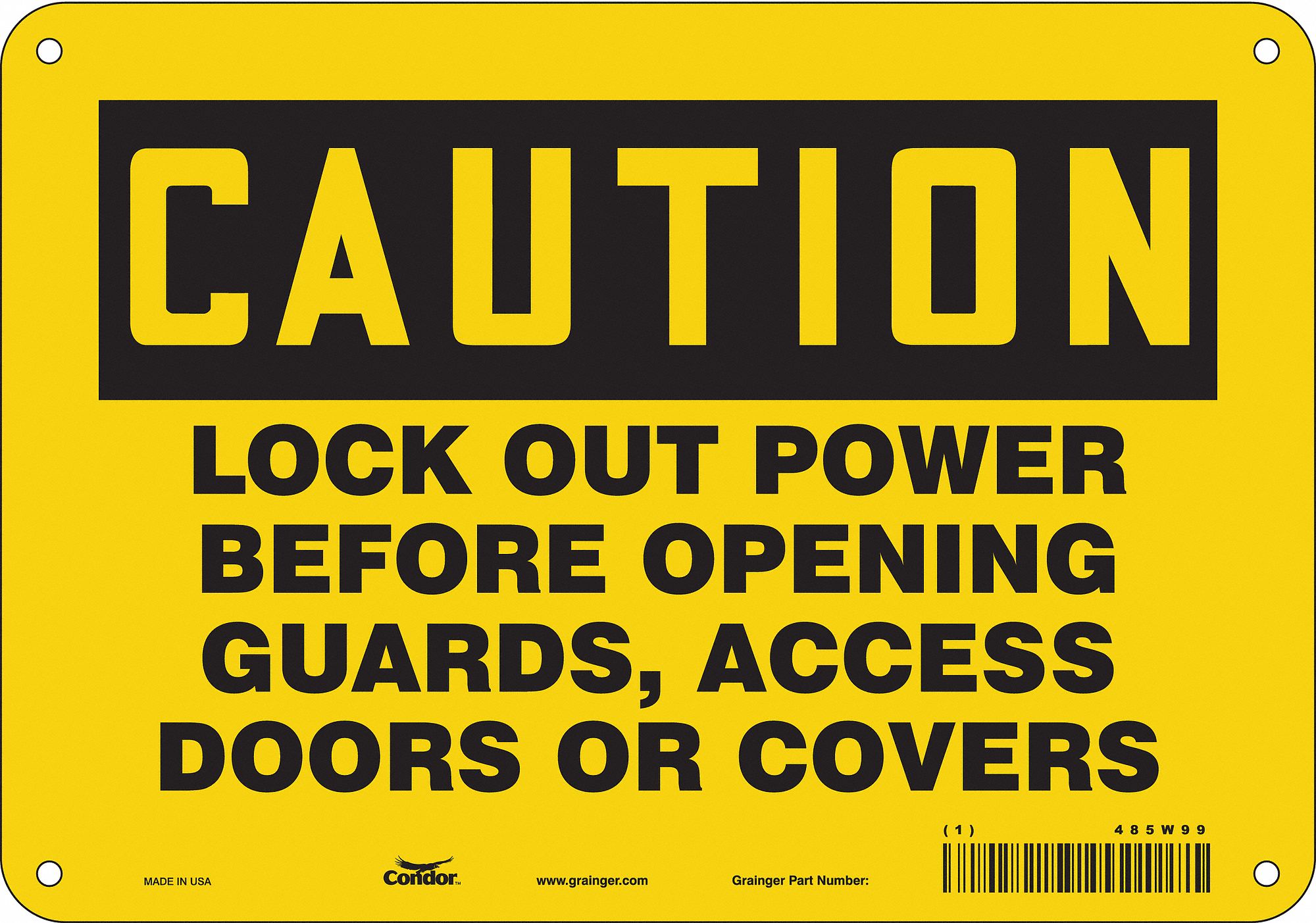 Safety Sign: Aluminum, Mounting Holes Sign Mounting, 7 in x 10 in Nominal Sign Size, 0.032 in Thick