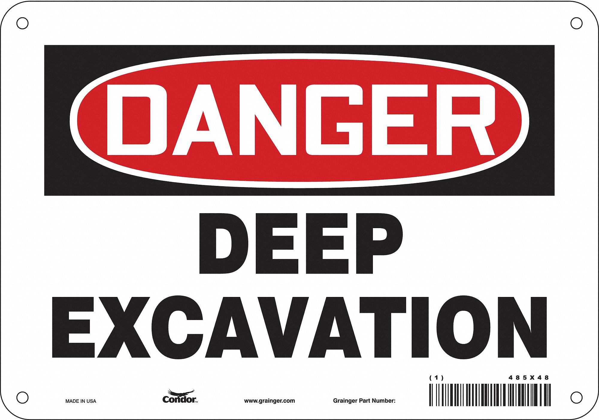 Safety Sign: Aluminum, Mounting Holes Sign Mounting, 7 in x 10 in Nominal Sign Size, 0.032 in Thick