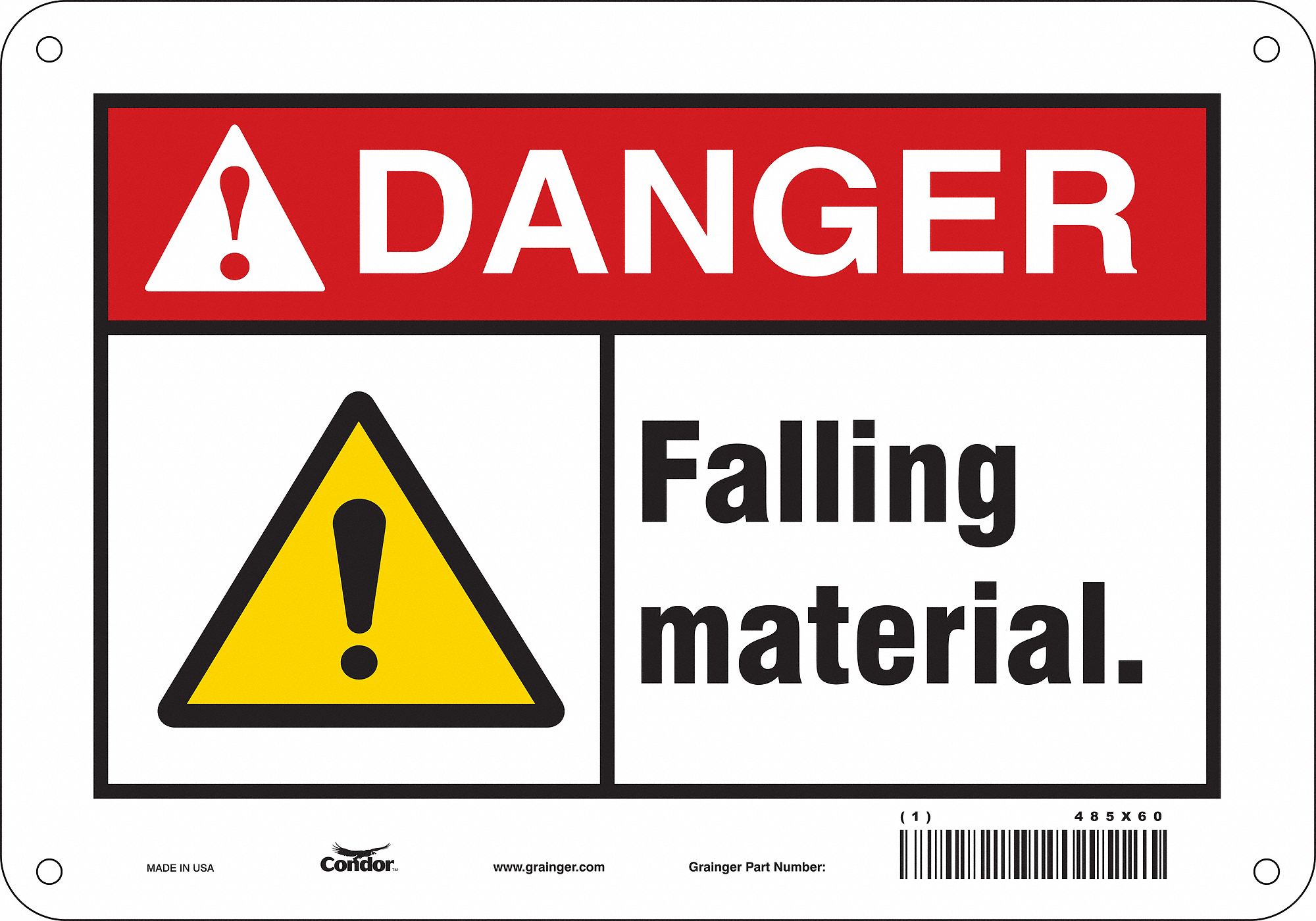 Safety Sign: Polyethylene, Mounting Holes Sign Mounting, 7 in x 10 in Nominal Sign Size, Danger