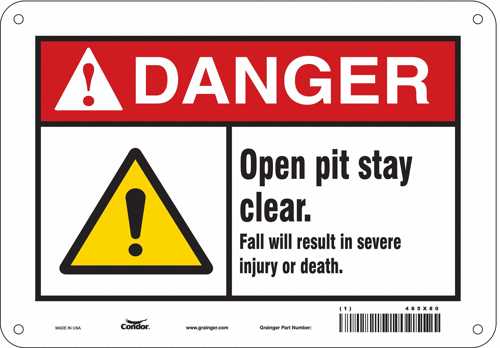 Safety Sign: Polyethylene, Mounting Holes Sign Mounting, 7 in x 10 in Nominal Sign Size