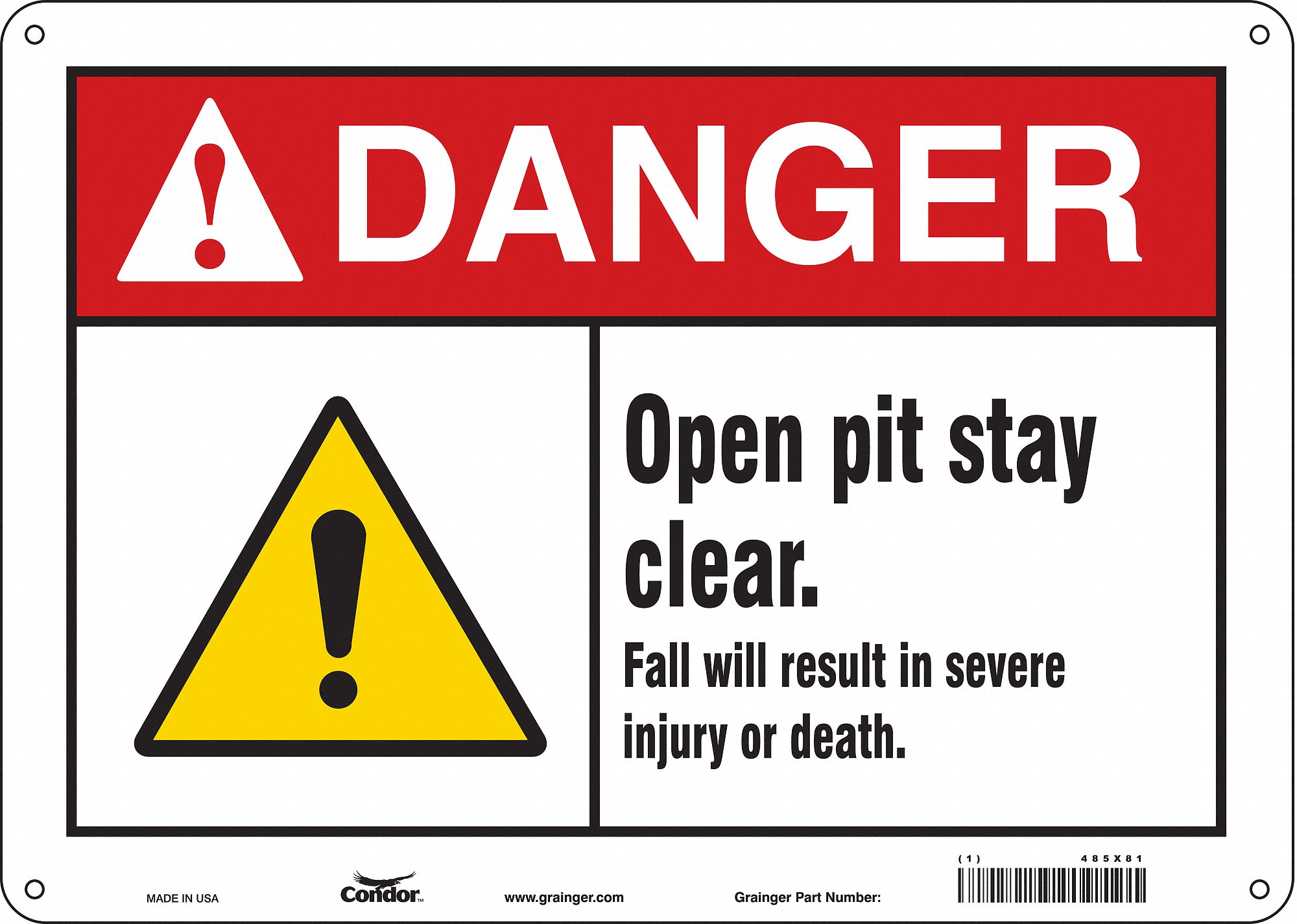 Safety Sign: Polyethylene, Mounting Holes Sign Mounting, 10 in x 14 in Nominal Sign Size