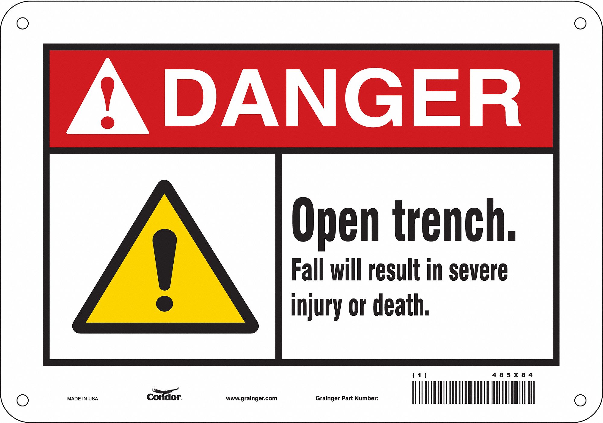 Safety Sign: Aluminum, Mounting Holes Sign Mounting, 7 in x 10 in Nominal Sign Size, 0.032 in Thick