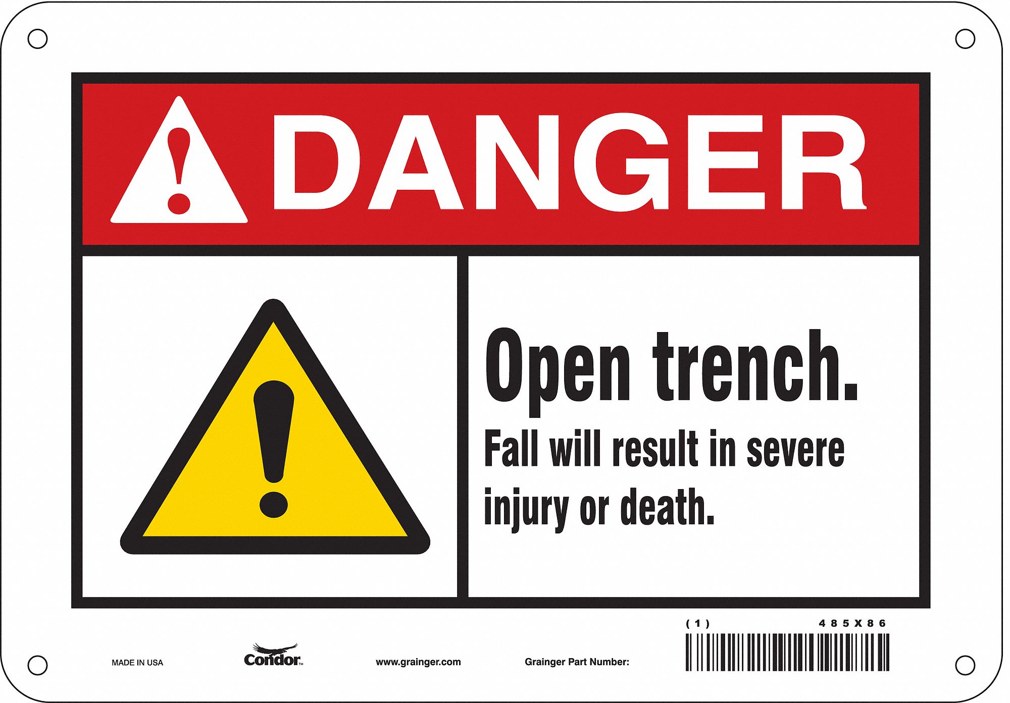 Safety Sign: Polyethylene, Mounting Holes Sign Mounting, 7 in x 10 in Nominal Sign Size