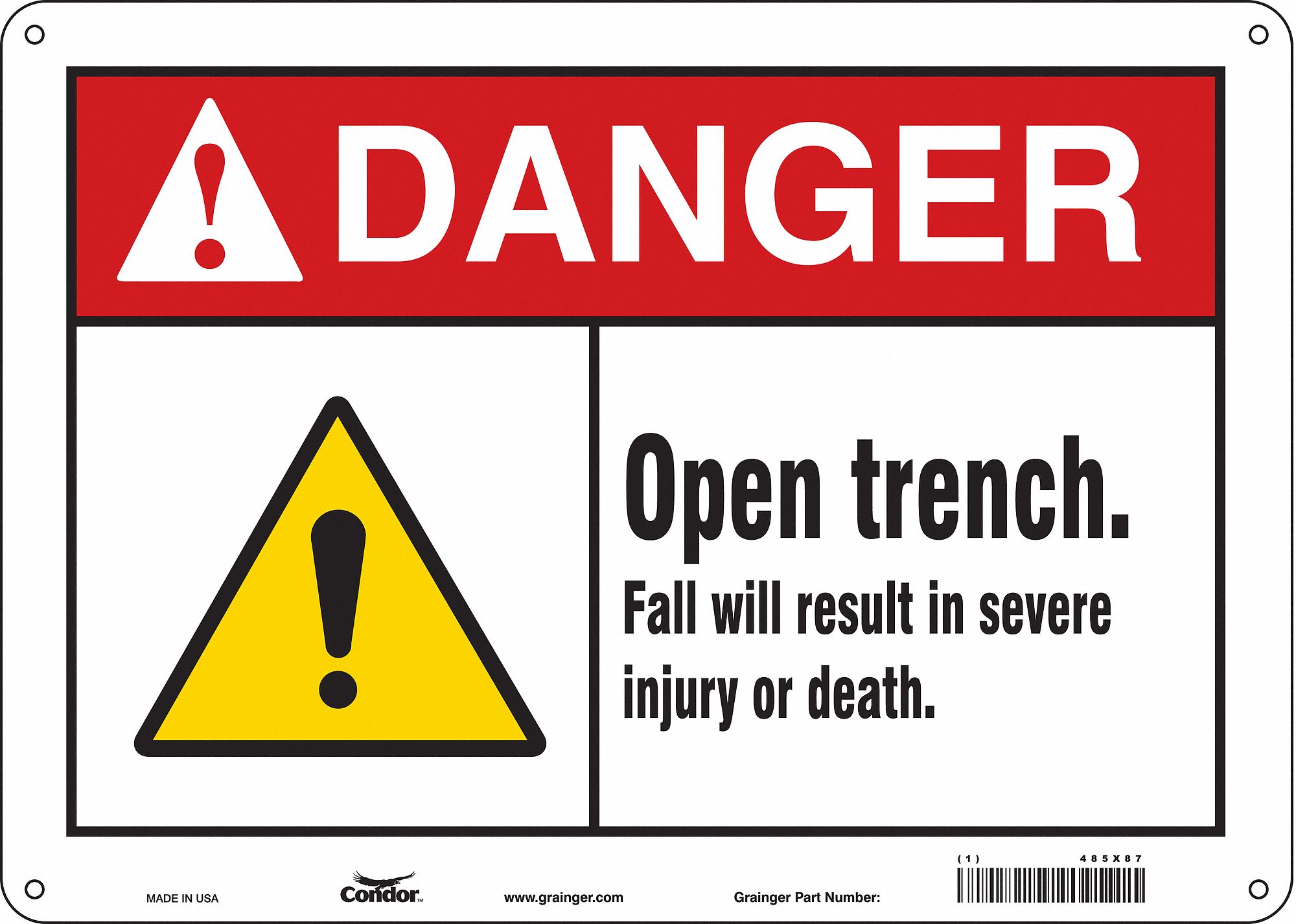 Safety Sign: Polyethylene, Mounting Holes Sign Mounting, 10 in x 14 in Nominal Sign Size