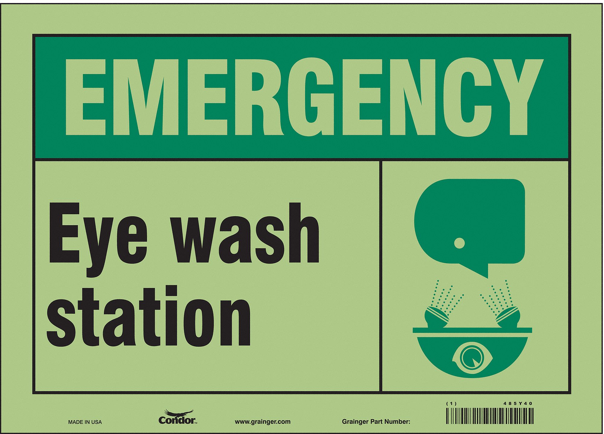 Safety Sign: Glow Vinyl, Adhesive Sign Mounting, 10 in x 14 in Nominal Sign Size, Glow In The Dark