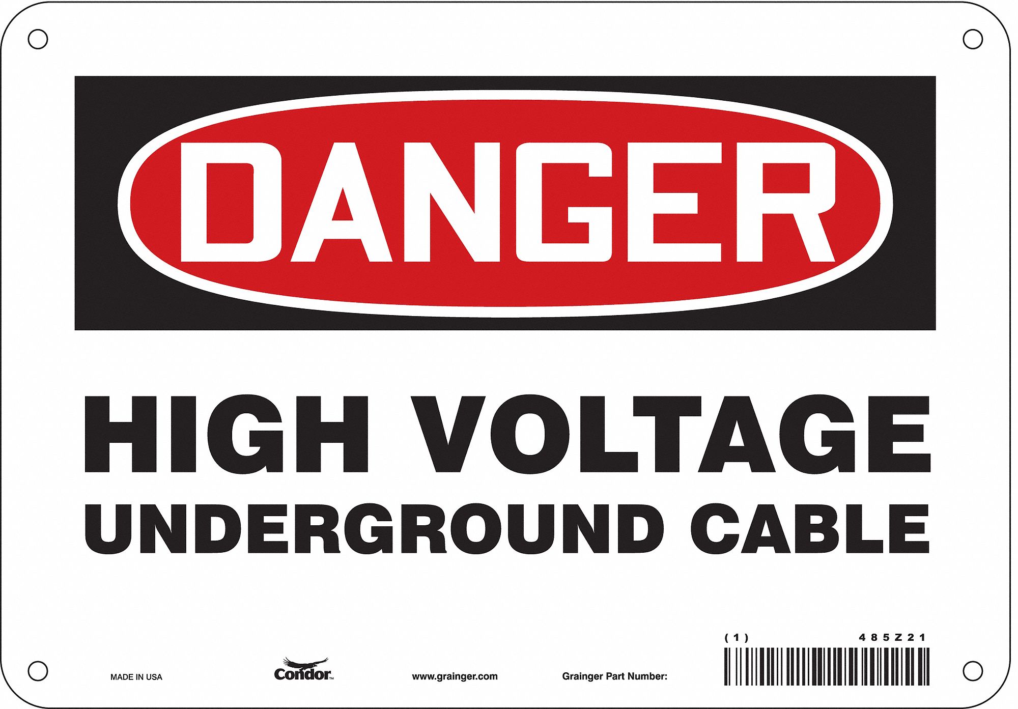 Safety Sign: Polyethylene, Mounting Holes Sign Mounting, 7 in x 10 in Nominal Sign Size, Danger