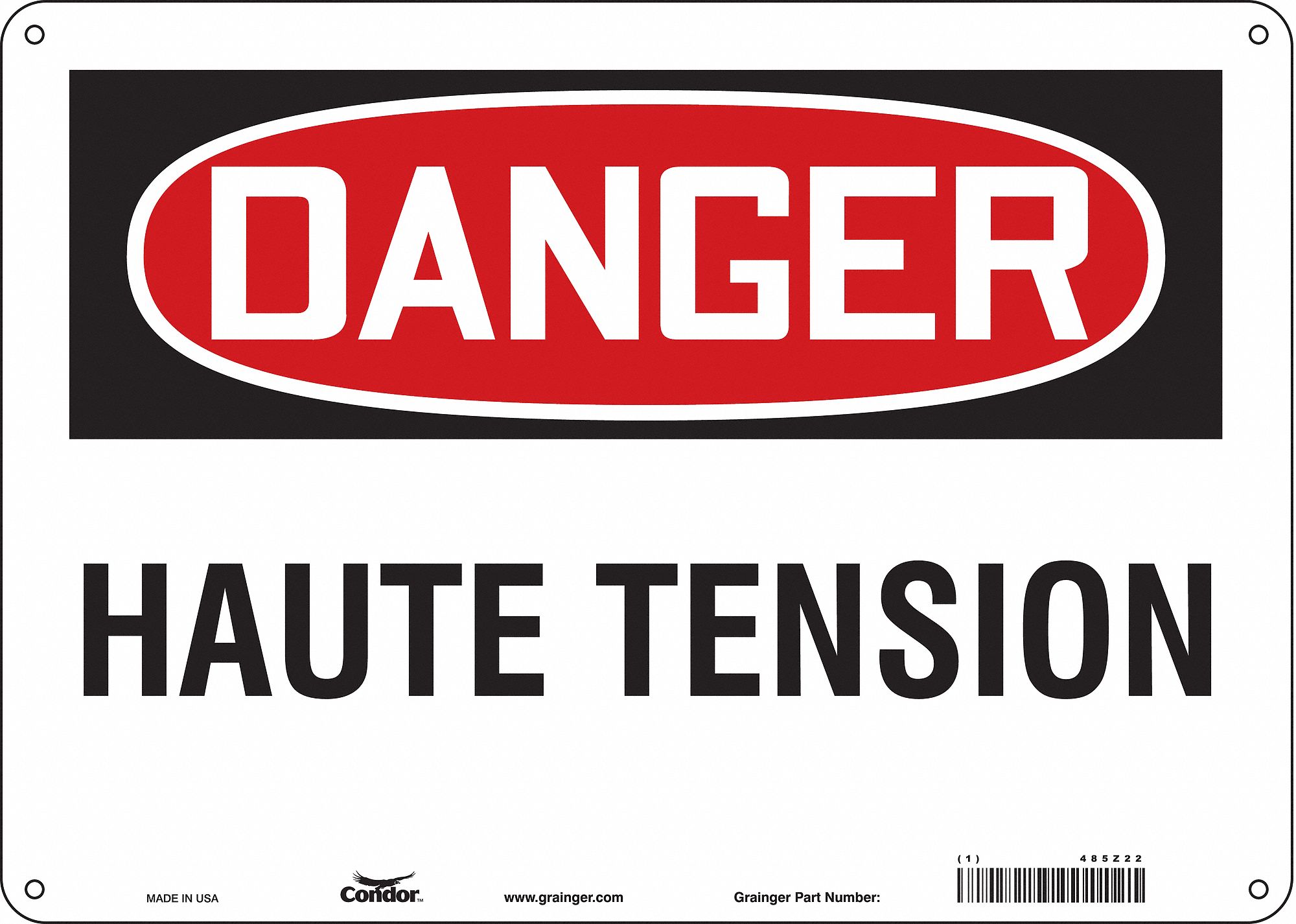 Safety Sign: Polyethylene, Mounting Holes Sign Mounting, 10 in x 14 in Nominal Sign Size, Danger