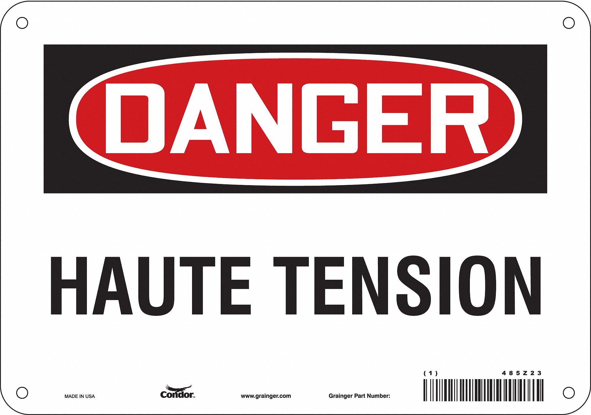 Safety Sign: Polyethylene, Mounting Holes Sign Mounting, 7 in x 10 in Nominal Sign Size, Danger