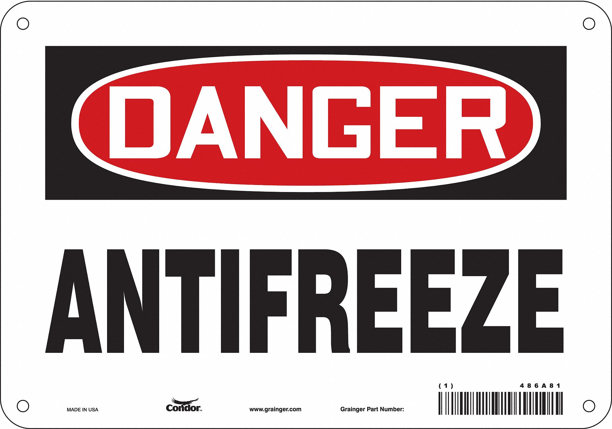 Safety Sign: Aluminum, Mounting Holes Sign Mounting, 7 in x 10 in Nominal Sign Size, 0.032 in Thick