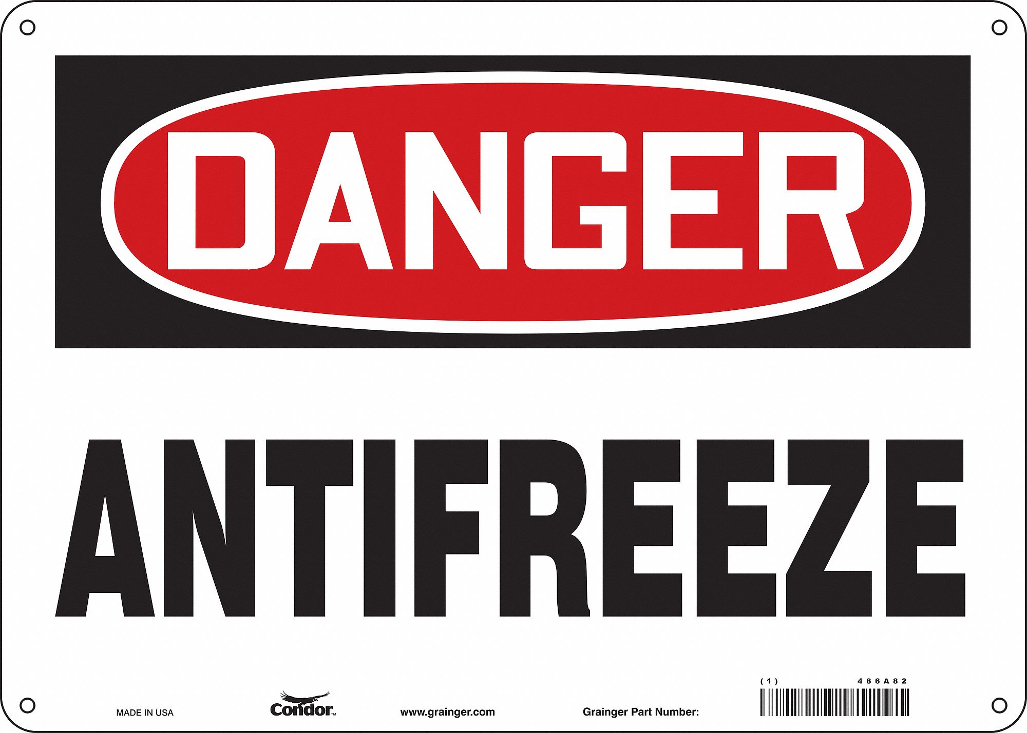 Safety Sign: Aluminum, Mounting Holes Sign Mounting, 10 in x 14 in Nominal Sign Size, 0.032 in Thick