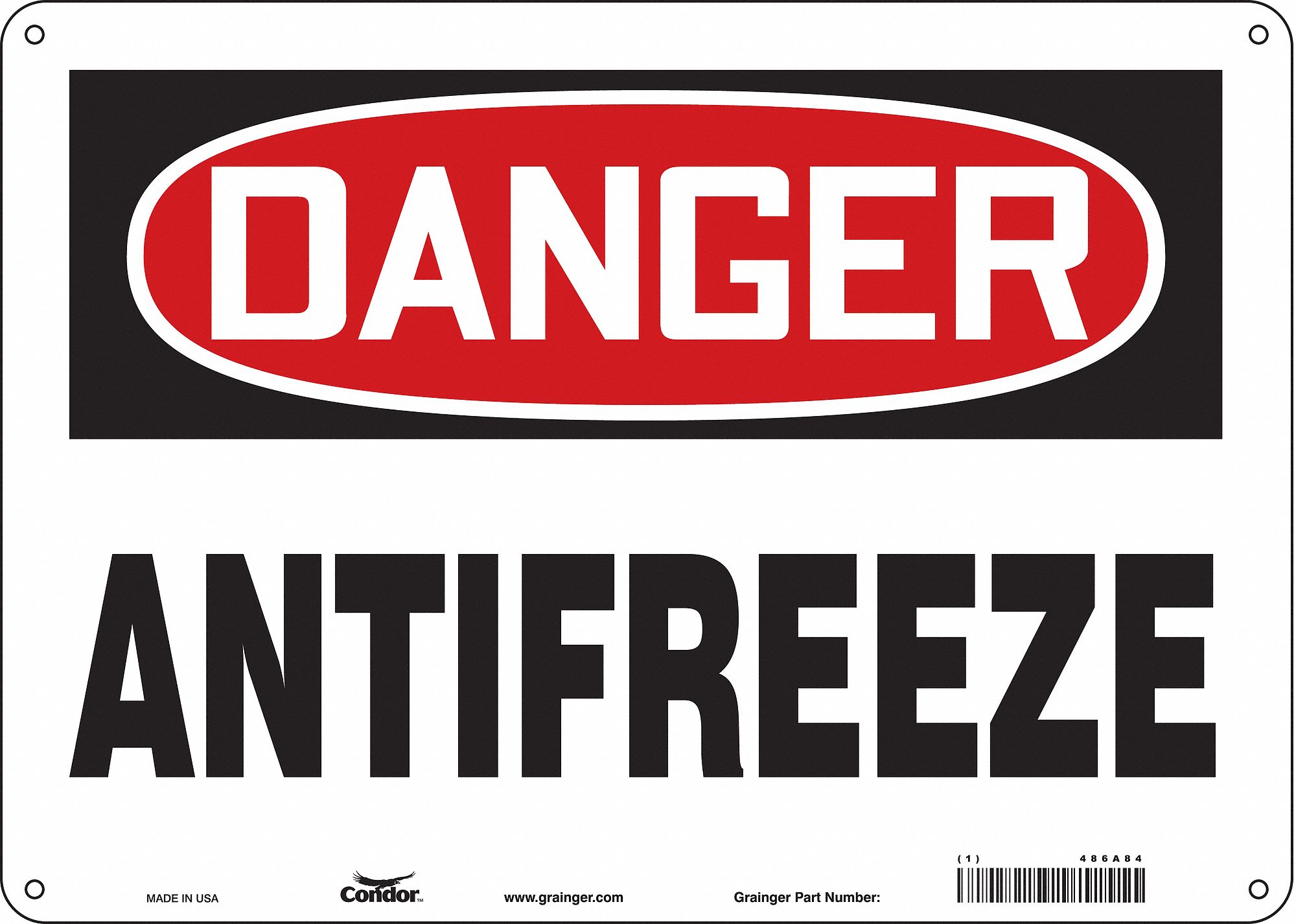 Safety Sign: Polyethylene, Mounting Holes Sign Mounting, 10 in x 14 in Nominal Sign Size