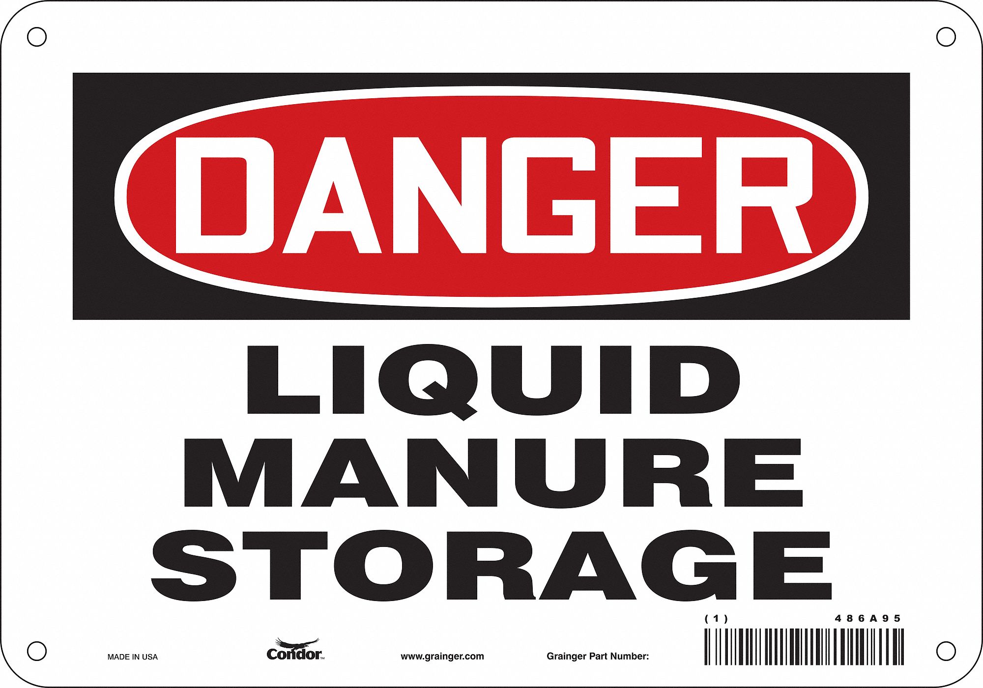 Safety Sign: Polyethylene, Mounting Holes Sign Mounting, 7 in x 10 in Nominal Sign Size, Danger