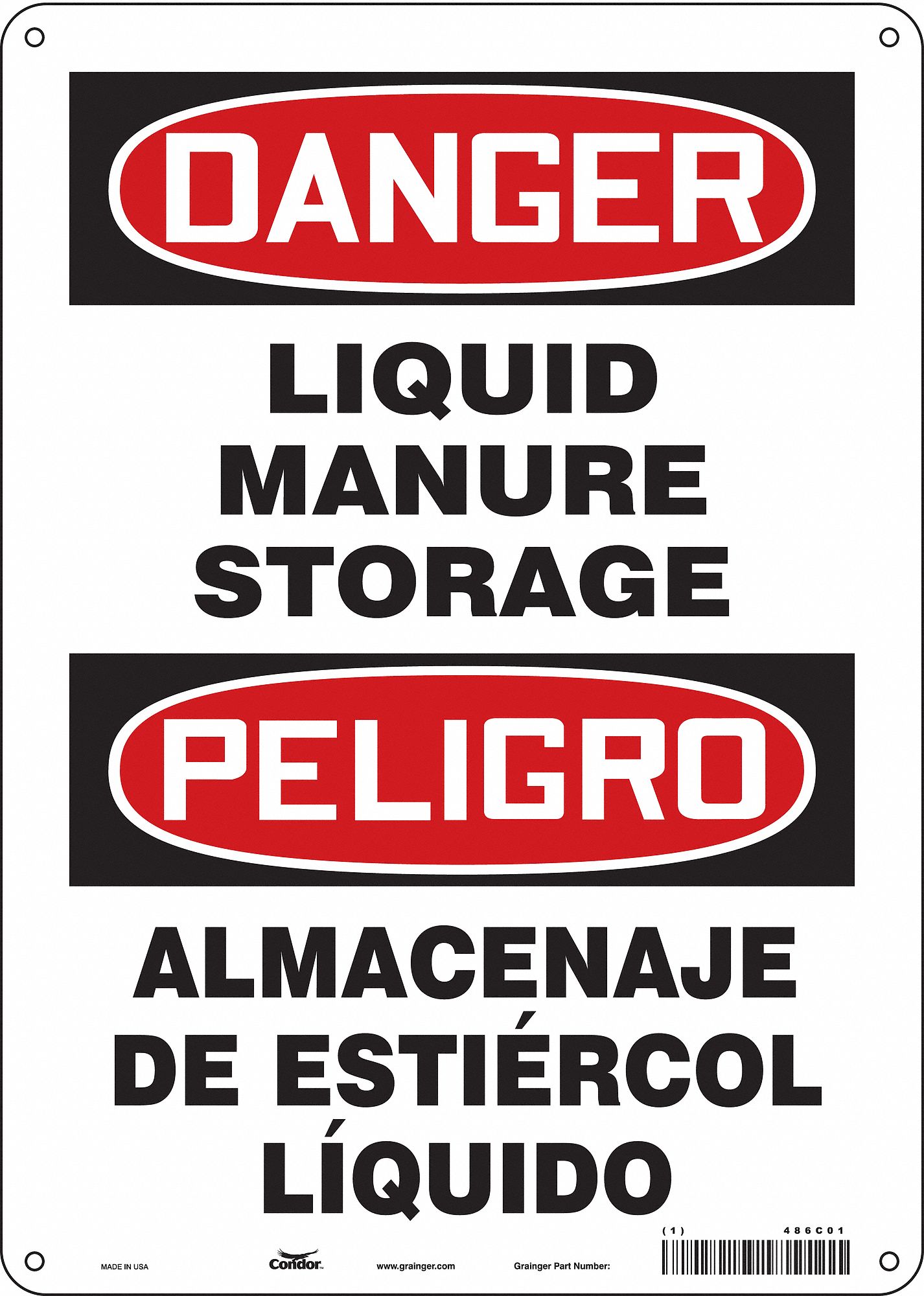 Safety Sign: Polyethylene, Mounting Holes Sign Mounting, 14 in x 10 in Nominal Sign Size, Wall