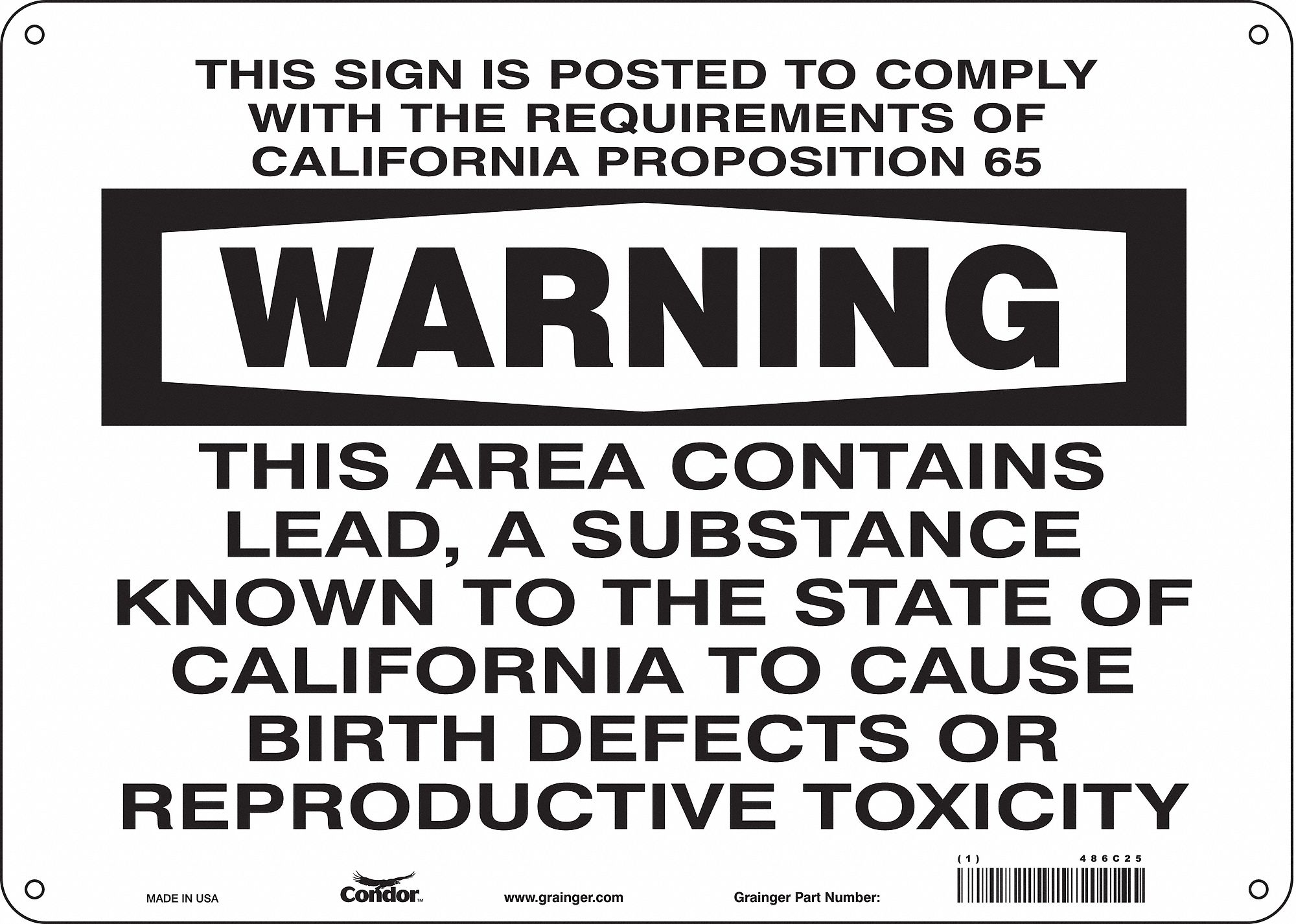 Safety Sign: Aluminum, Mounting Holes Sign Mounting, 10 in x 14 in Nominal Sign Size, 0.032 in Thick