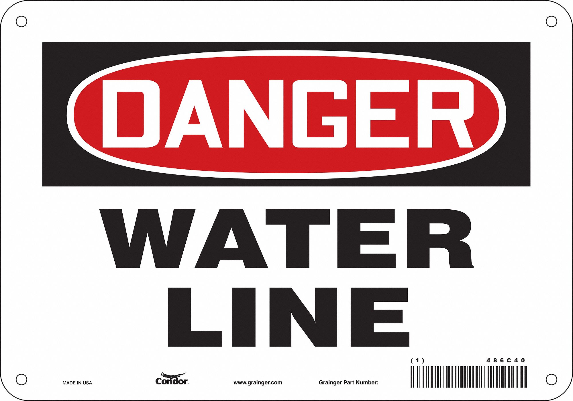 Safety Sign: Aluminum, Mounting Holes Sign Mounting, 7 in x 10 in Nominal Sign Size, 0.032 in Thick