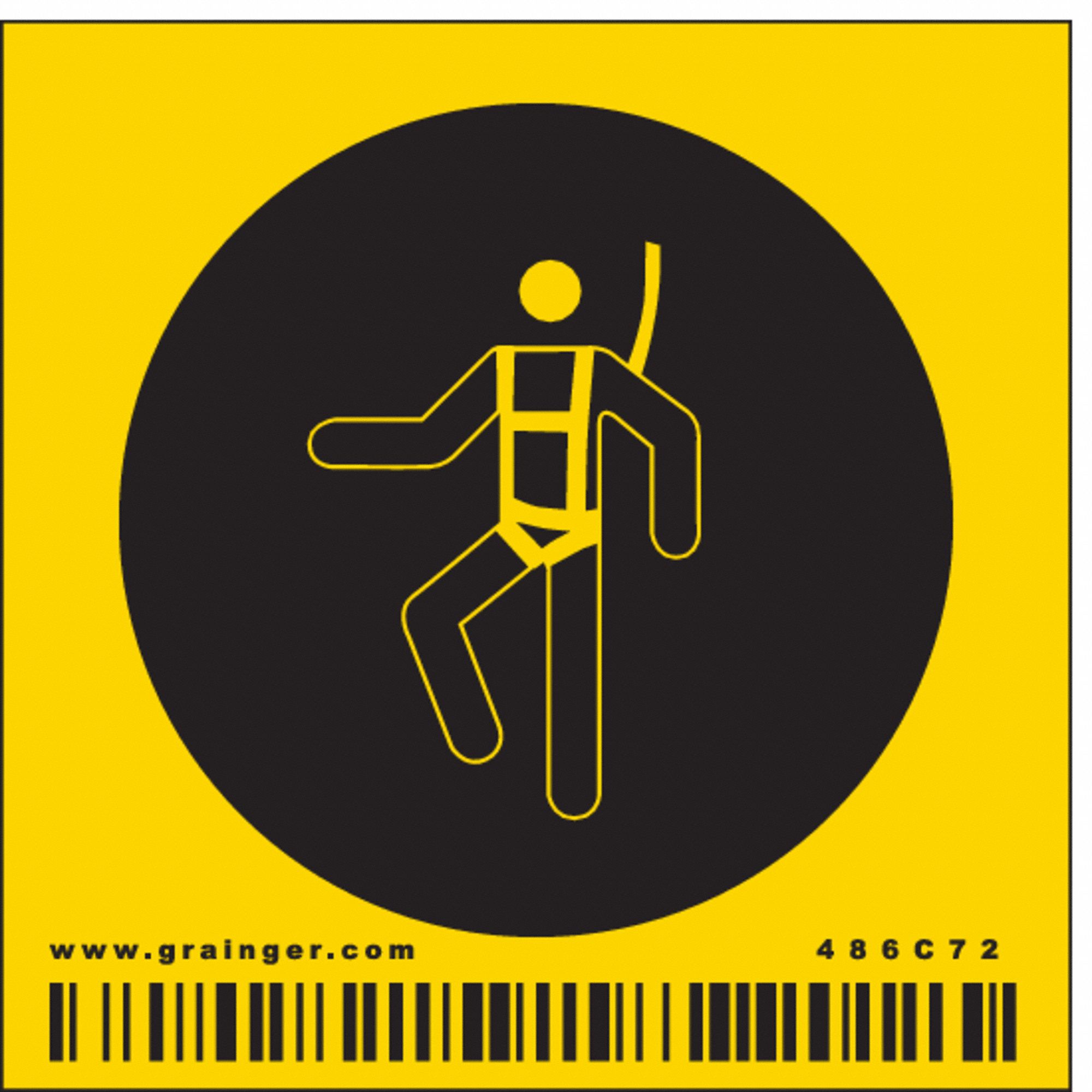 SAFETY SIGN, VINYL, ADHESIVE MOUNT, 2¼ IN X 2¼ IN NOMINAL SIGN SIZE, 0.004 IN THICK, FALL PROTECTION SYMBOL