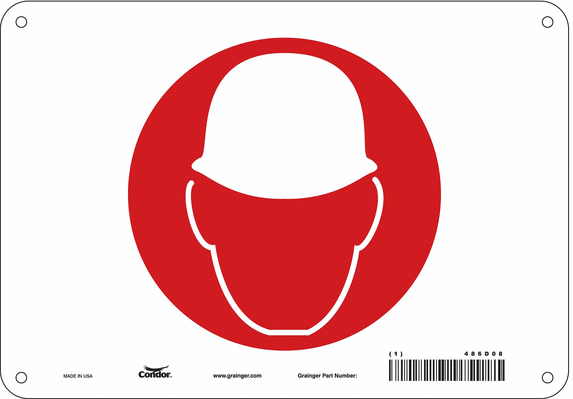 Safety Sign: Polyethylene, Mounting Holes Sign Mounting, 7 in x 10 in Nominal Sign Size, Hard Hat