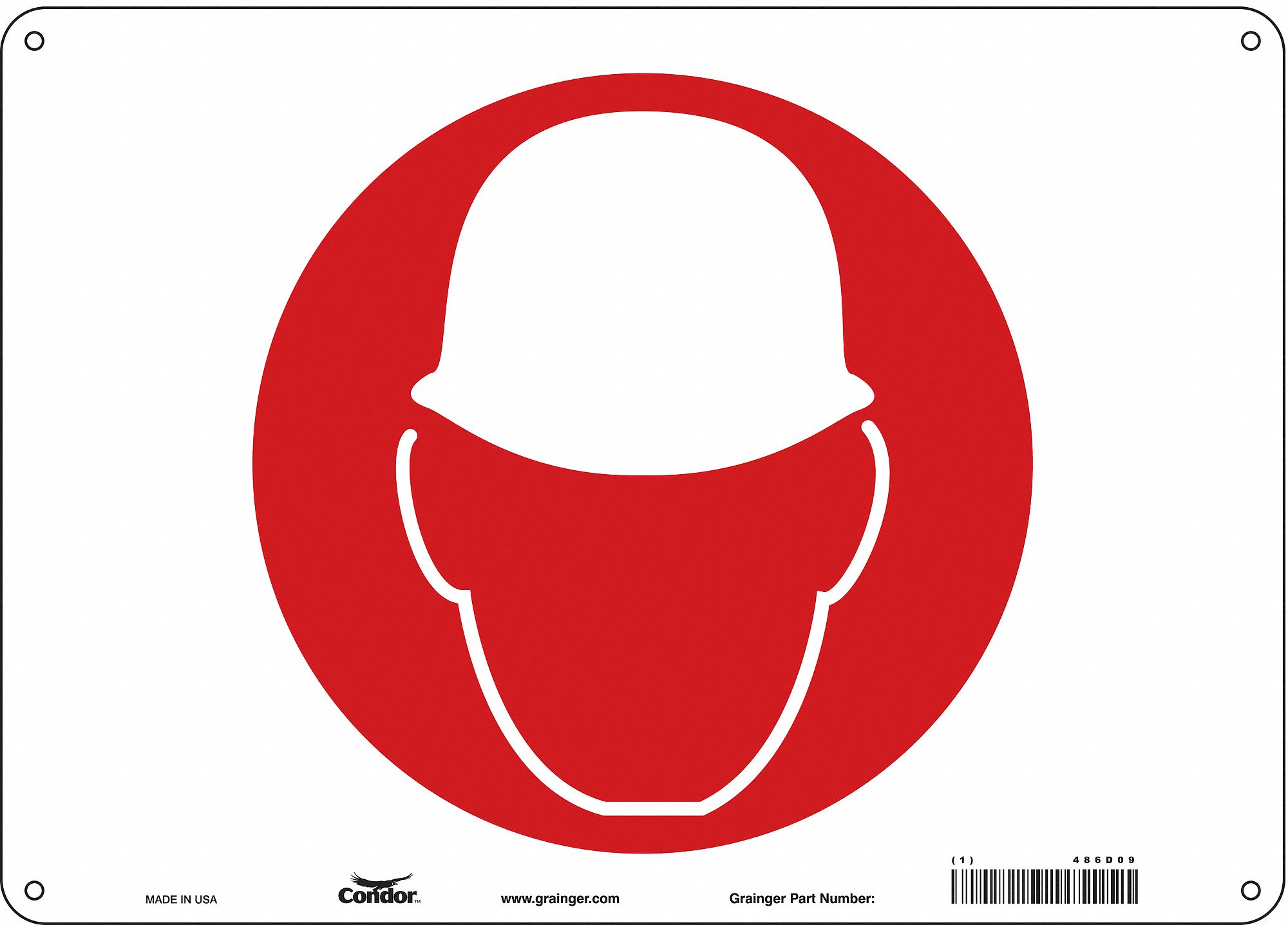 Safety Sign: Polyethylene, Mounting Holes Sign Mounting, 10 in x 14 in Nominal Sign Size, Hard Hat