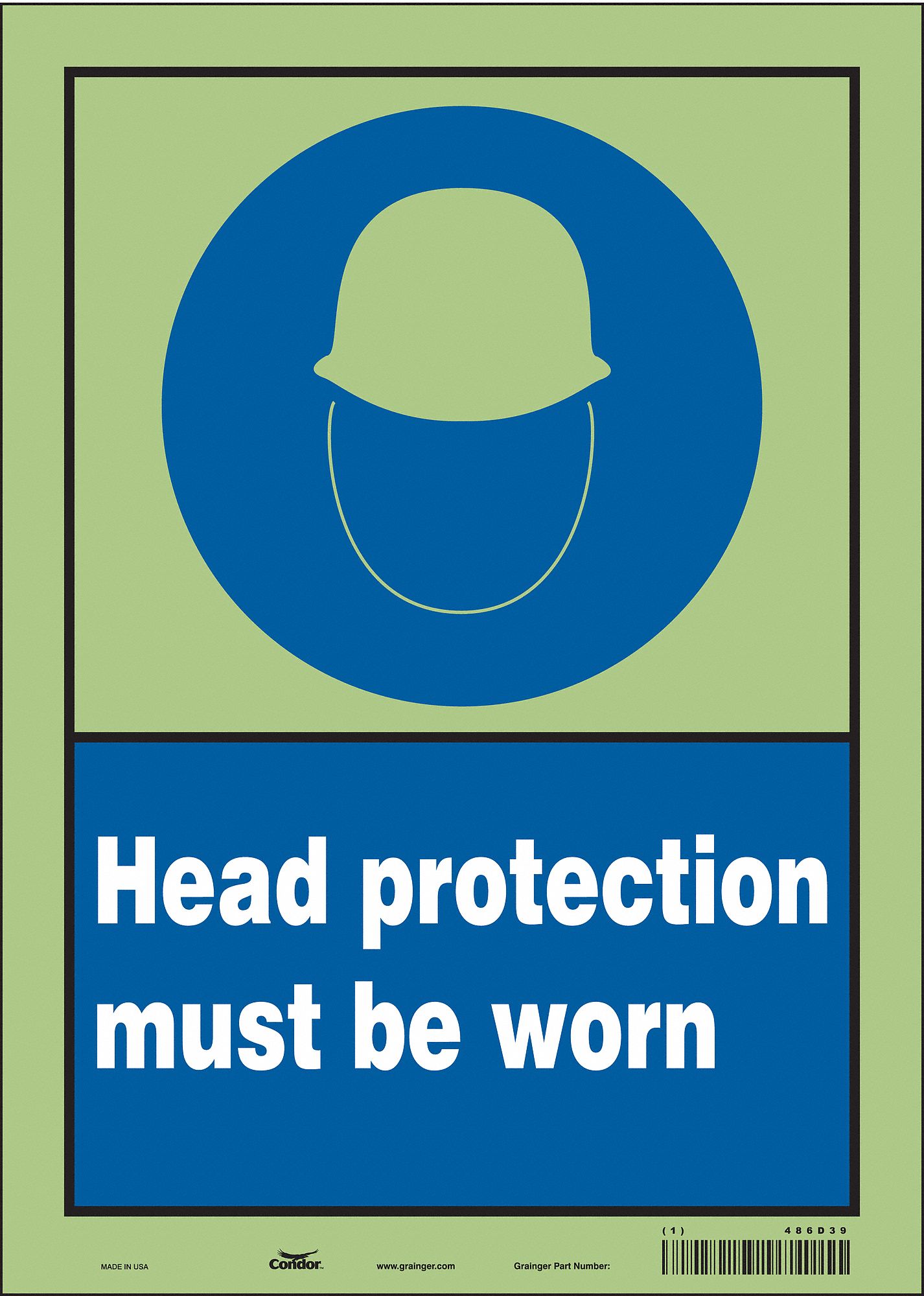 Safety Sign: Glow Vinyl, Adhesive Sign Mounting, 14 in x 10 in Nominal Sign Size, Glow In The Dark