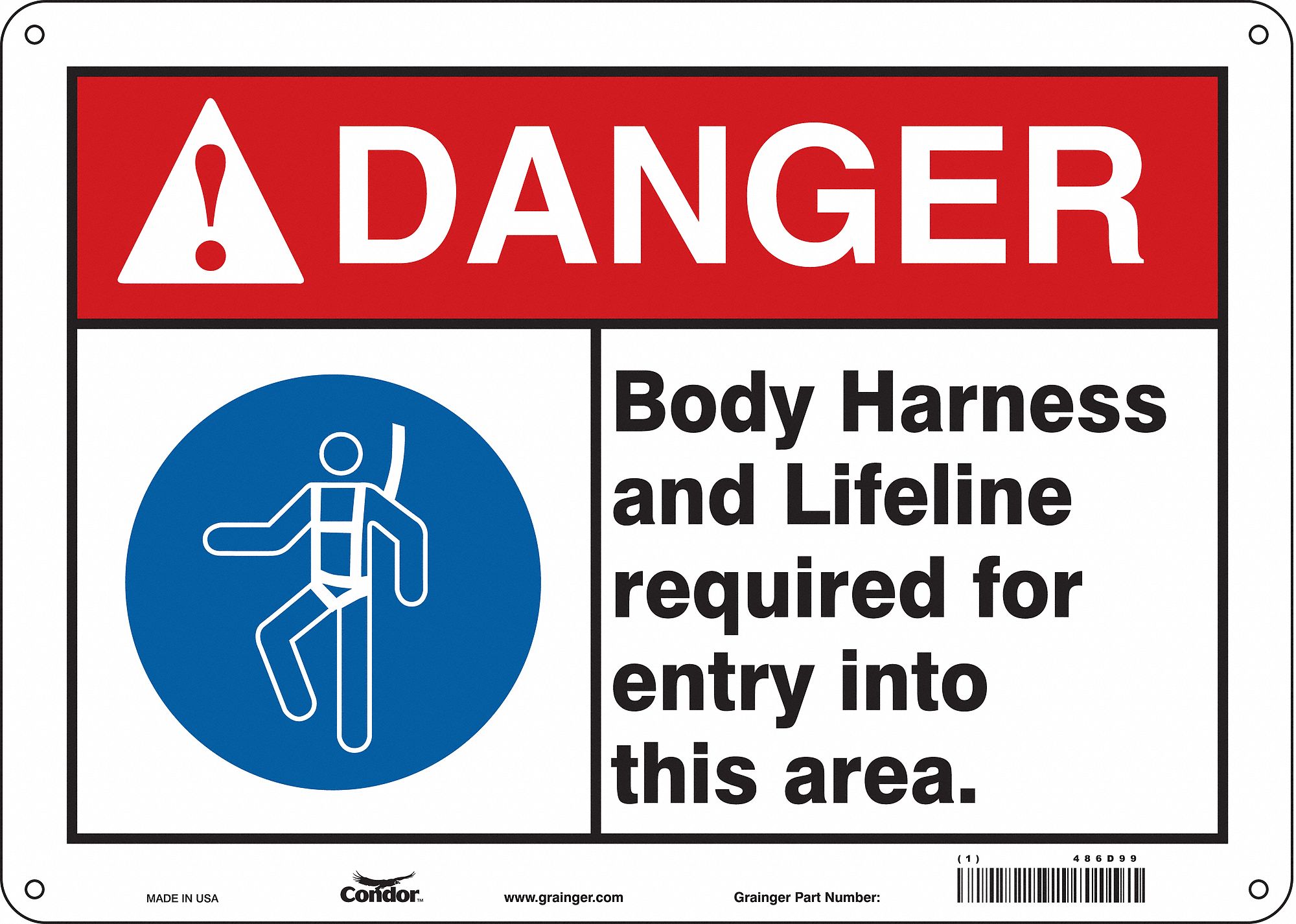Safety Sign: Aluminum, Mounting Holes Sign Mounting, 10 in x 14 in Nominal Sign Size, 0.032 in Thick