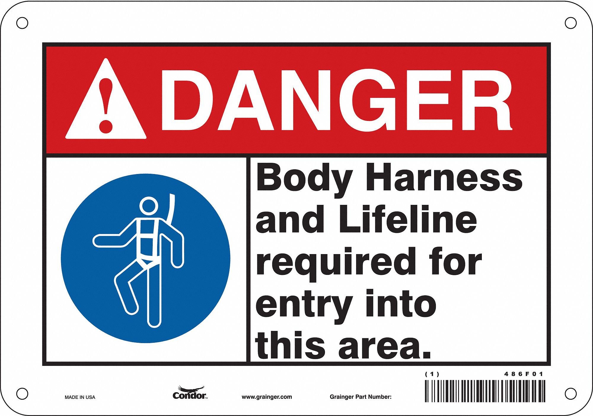 Safety Sign: Polyethylene, Mounting Holes Sign Mounting, 7 in x 10 in Nominal Sign Size, Danger
