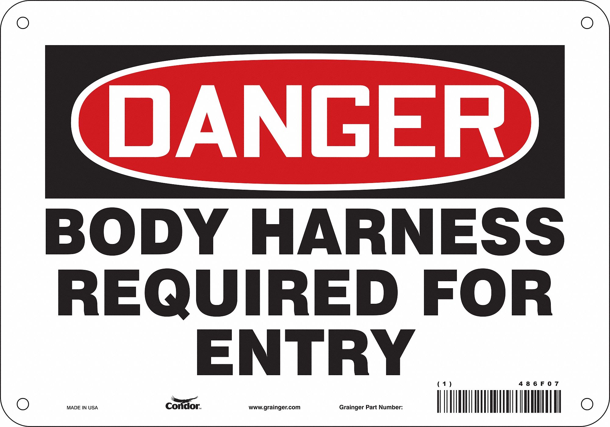 Safety Sign: Polyethylene, Mounting Holes Sign Mounting, 7 in x 10 in Nominal Sign Size, Danger
