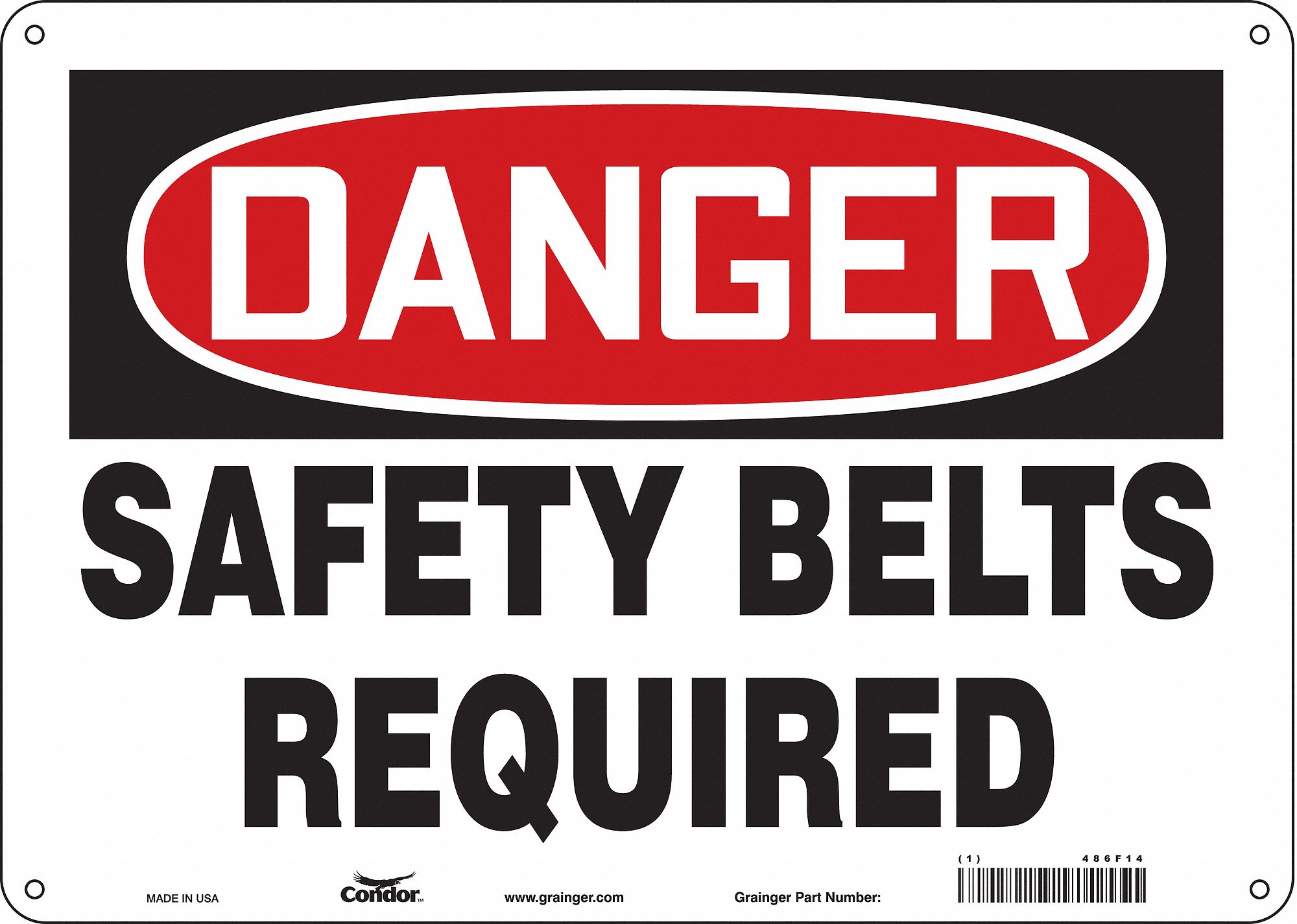 Safety Sign: Polyethylene, Mounting Holes Sign Mounting, 10 in x 14 in Nominal Sign Size, Danger