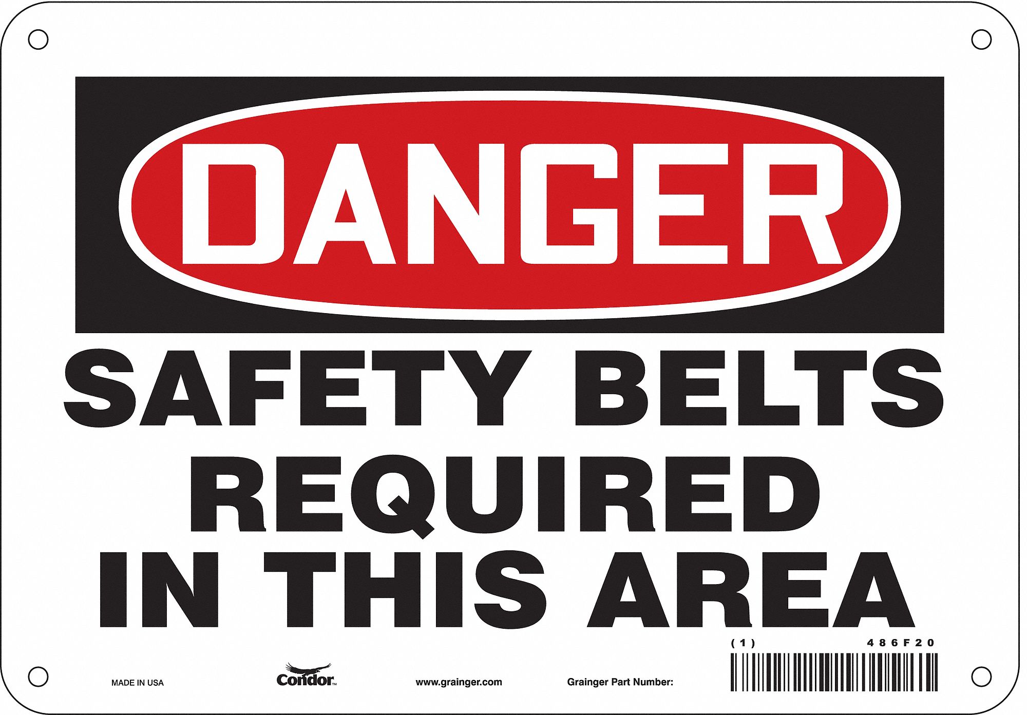 Safety Sign: Polyethylene, Mounting Holes Sign Mounting, 7 in x 10 in Nominal Sign Size, Danger