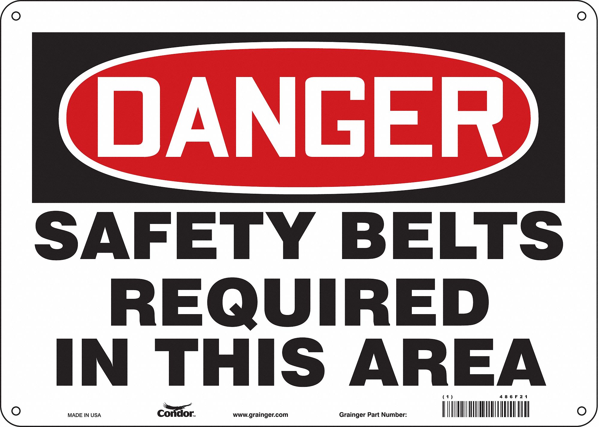 Safety Sign: Polyethylene, Mounting Holes Sign Mounting, 10 in x 14 in Nominal Sign Size, Danger