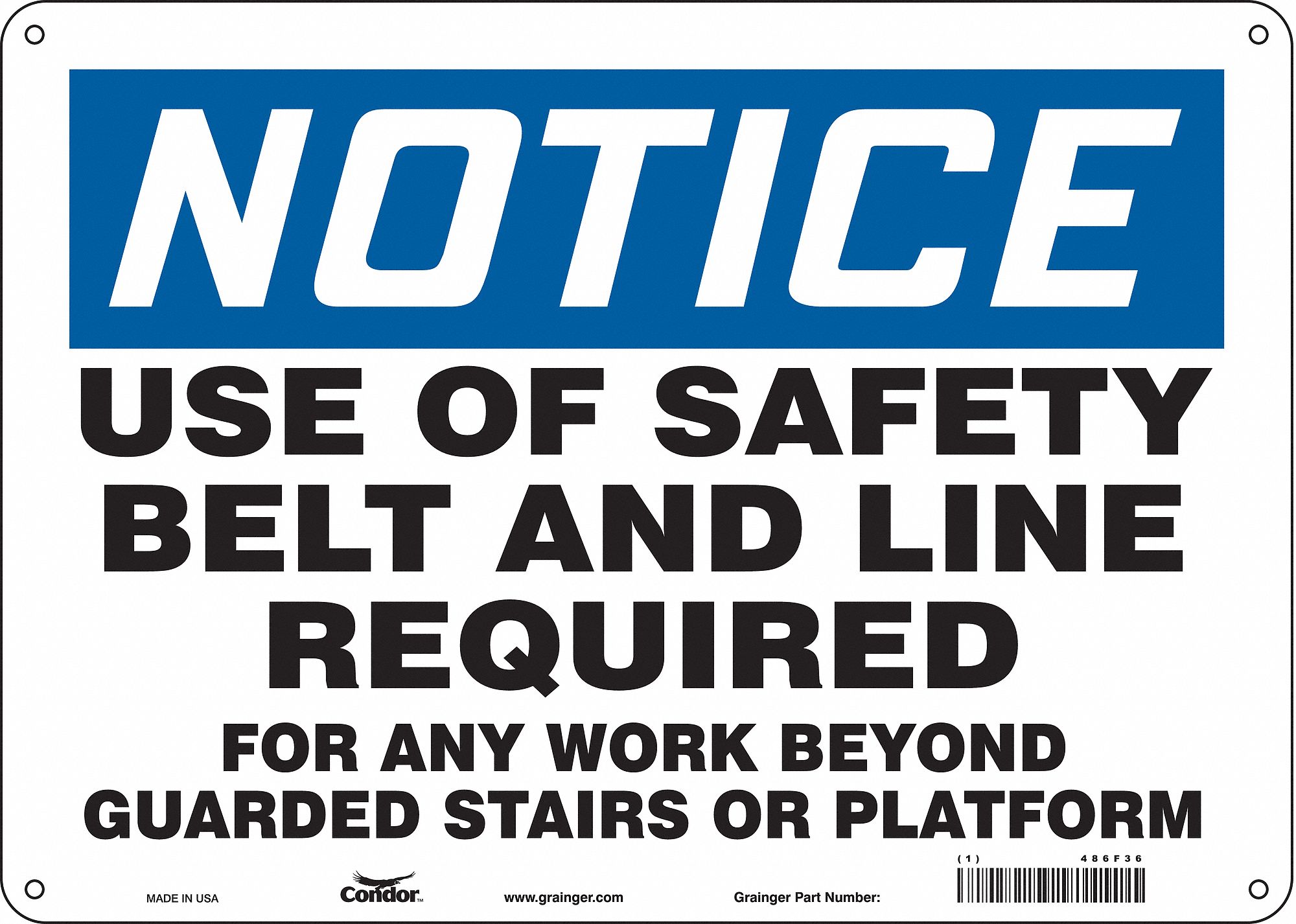 Safety Sign: Polyethylene, Mounting Holes Sign Mounting, 10 in x 14 in Nominal Sign Size