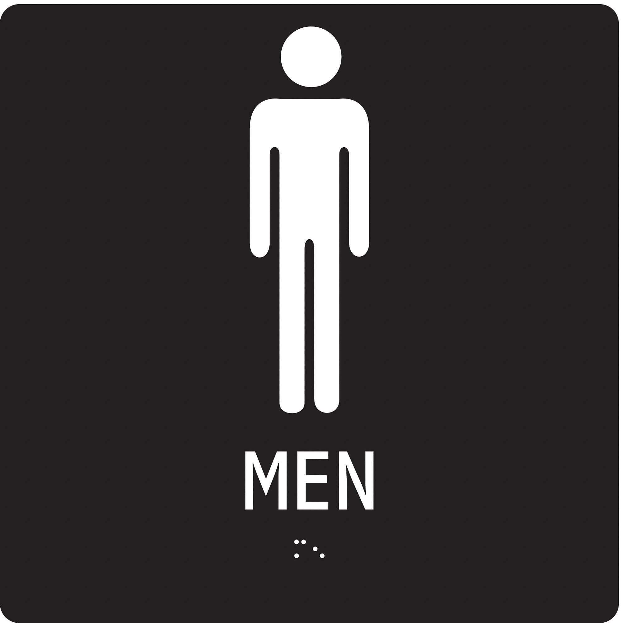 ADA BRAILLE FACILITY SIGN, MODIFIED ACRYLIC, ADHESIVE MOUNT, 8 IN X 8 IN NOMINAL SIGN SIZE, MEN