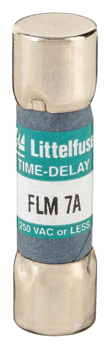 Fuse: FLM Series, Midget, Time-Delay, 7 A, 250 V AC, 13/32 in x 1 1/2 in, Non-Indicating