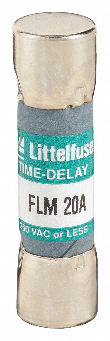 Fuse: FLM Series, Midget, Time-Delay, 20 A, 250 V AC, 13/32 in x 1 1/2 in, Non-Indicating