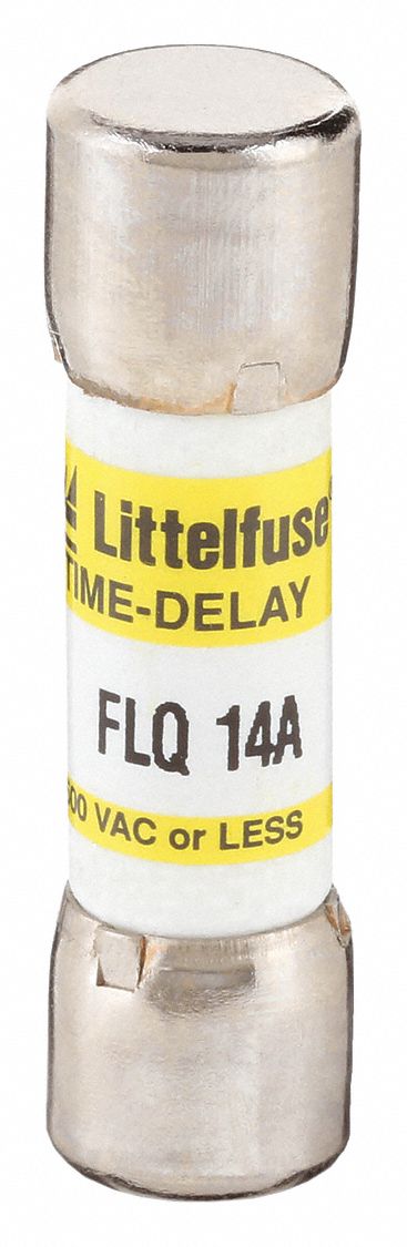 Fuse: FLQ Series, Midget, Time-Delay, 14 A, 500 V AC, 300 V DC, 13/32 in x 1 1/2 in