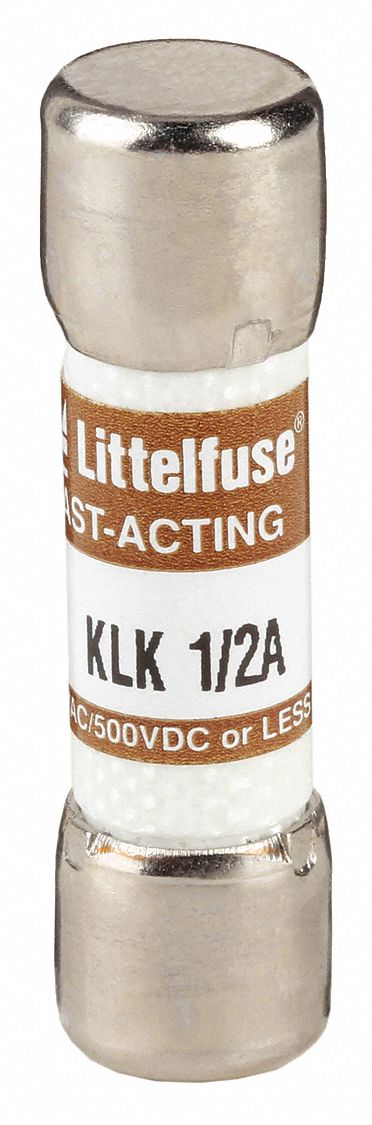 Fuse: KLK Series, Midget, Fast-Acting, 500 mA, 600 V AC, 500 V DC, 13/32 in x 1 1/2 in