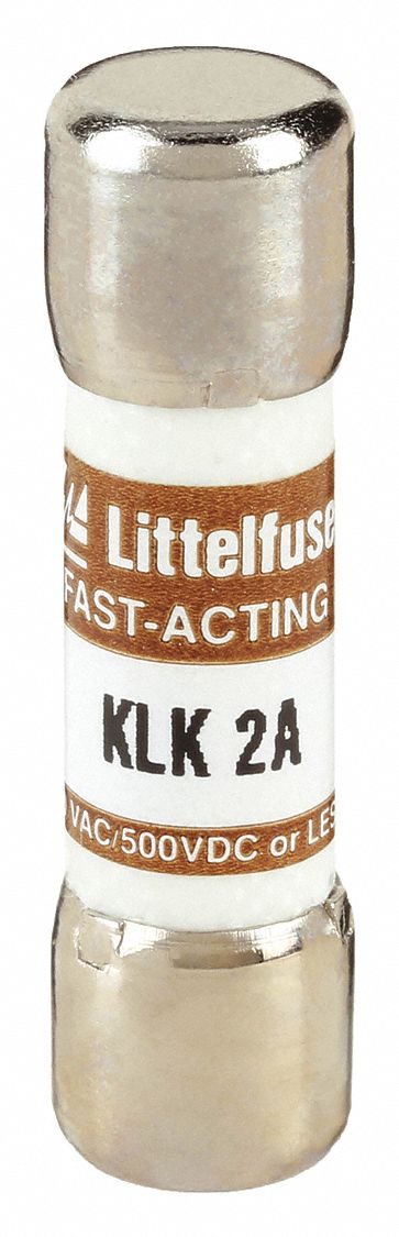 Fuse: KLK Series, Midget, Fast-Acting, 2 A, 600 V AC, 500 V DC, 13/32 in x 1 1/2 in
