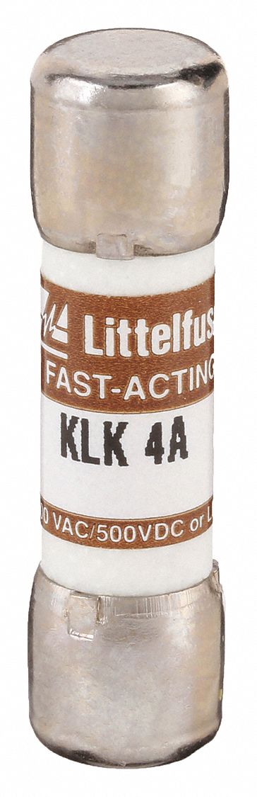 Fuse: KLK Series, Midget, Fast-Acting, 4 A, 600 V AC, 500 V DC, 13/32 in x 1 1/2 in
