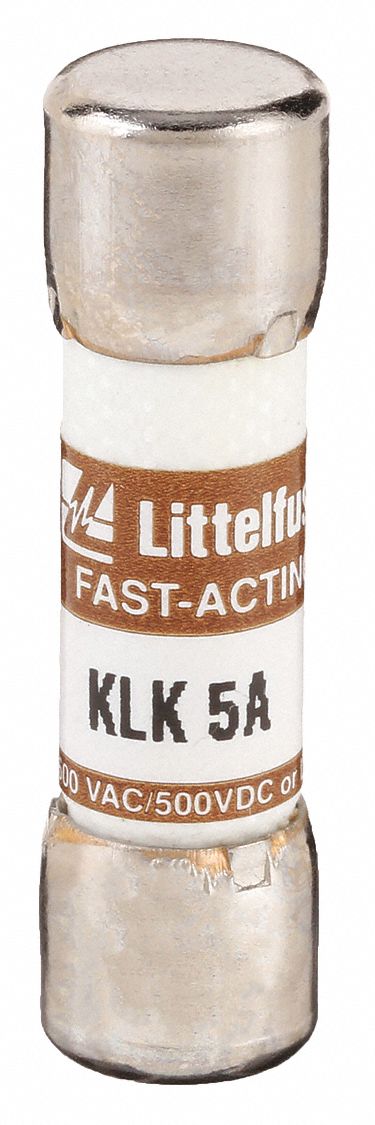 Fuse: KLK Series, Midget, Fast-Acting, 5 A, 600 V AC, 500 V DC, 13/32 in x 1 1/2 in