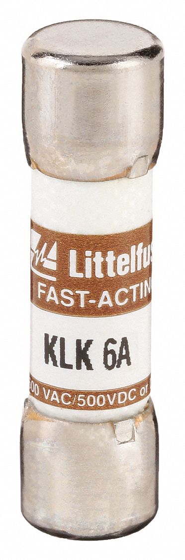 Fuse: KLK Series, Midget, Fast-Acting, 6 A, 600 V AC, 500 V DC, 13/32 in x 1 1/2 in
